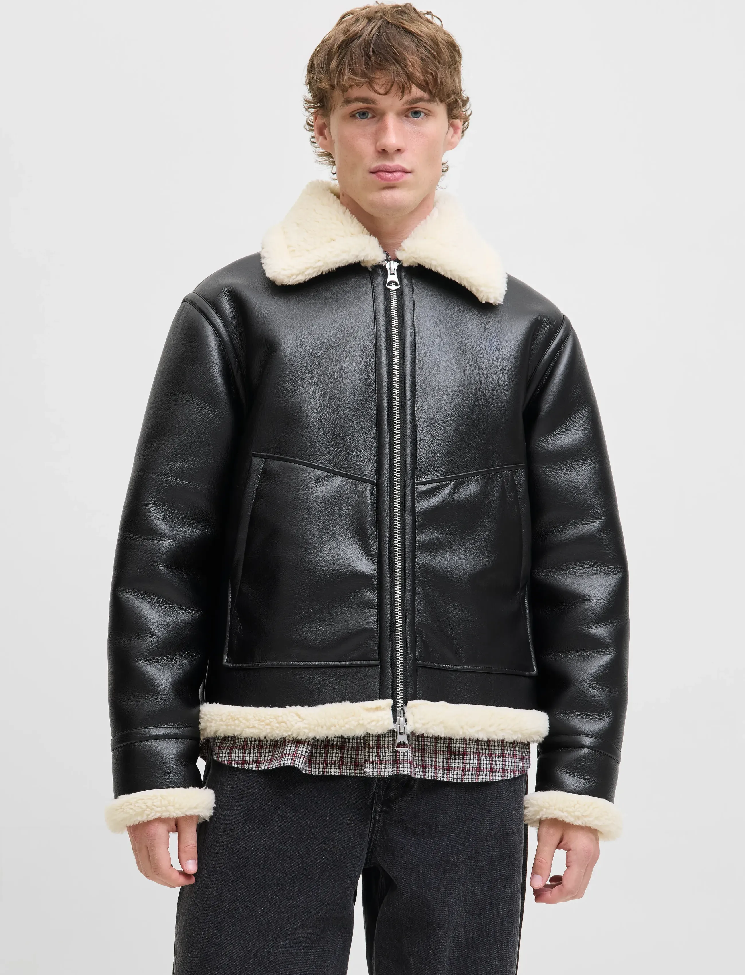 Jack & Jones Jorliverpool Aviator Jacket Sn, XL, Jackets, Schwarz - Leather, Männerswear
