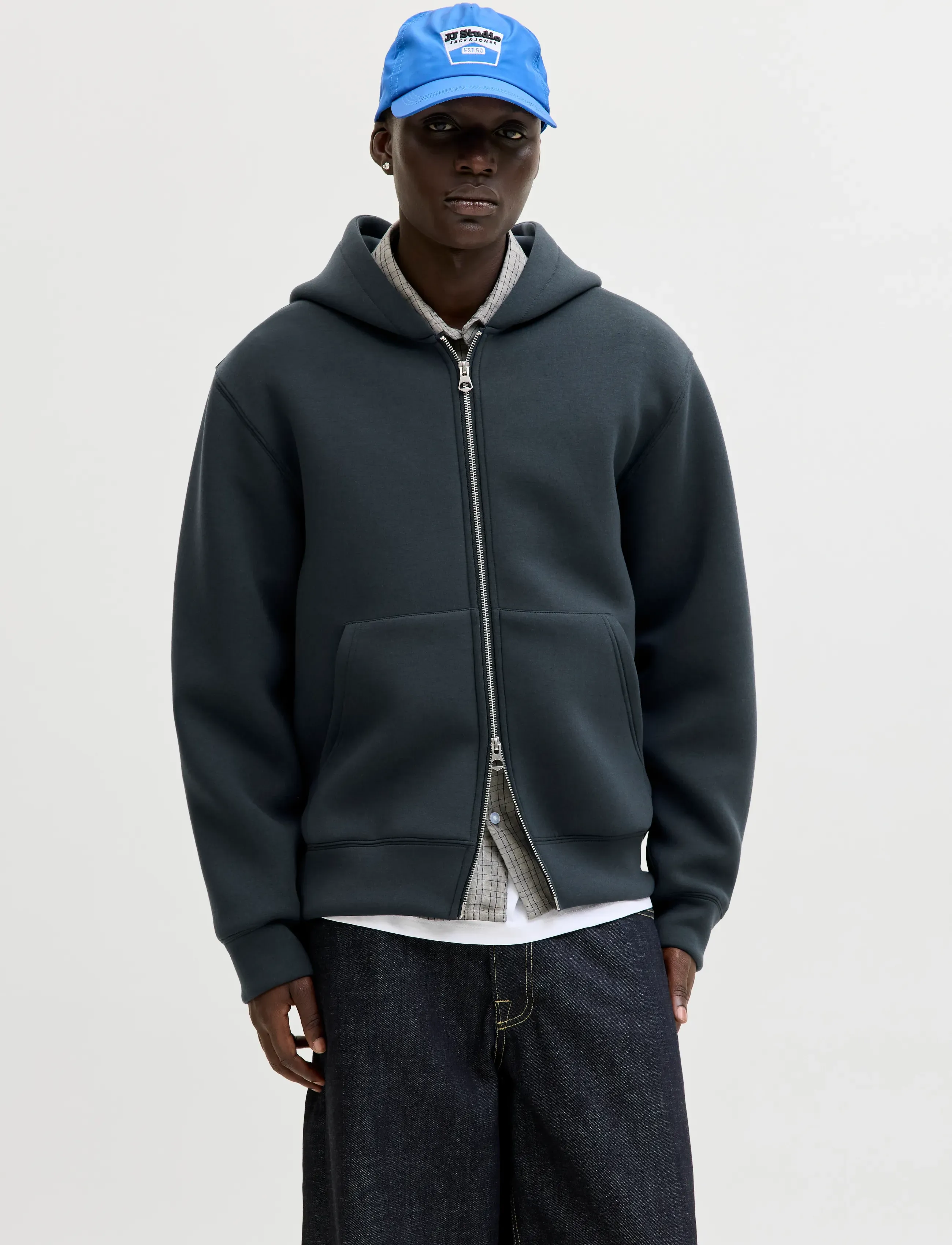 Jack & Jones JCOCOVER SCUBA SWEAT ZIP HOOD SN - Looks for less - OUTER SPACE / navy