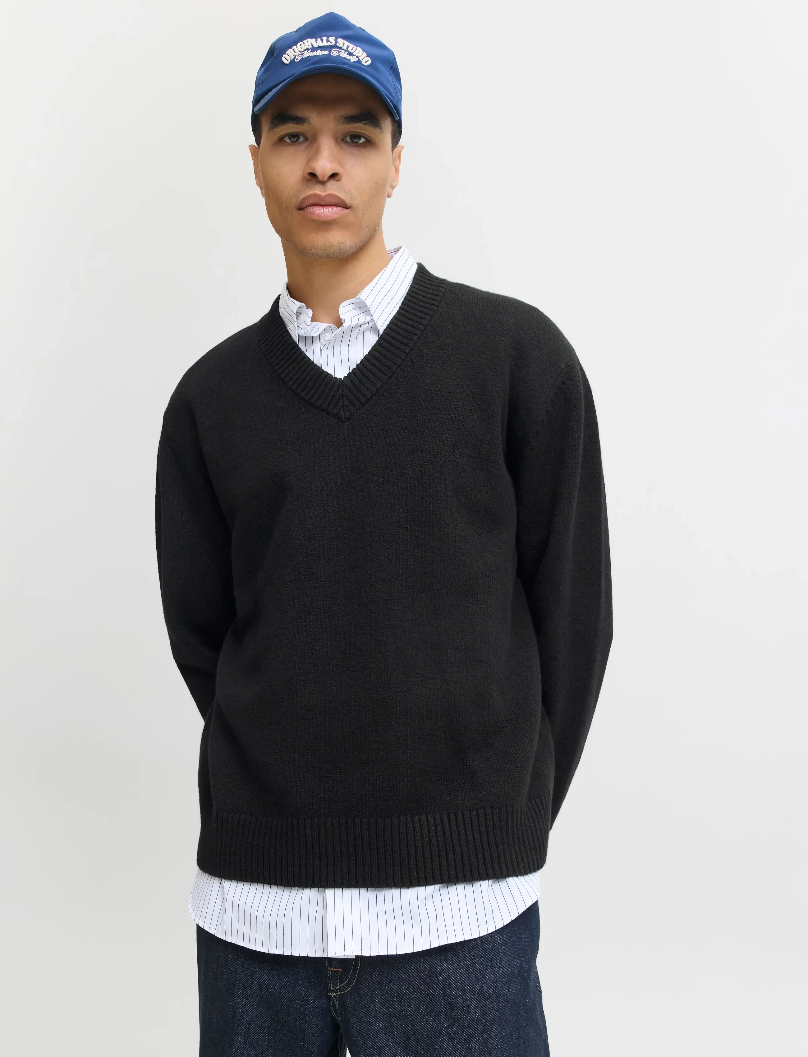 Jack & Jones JORNORREBRO KNIT V-NECK - Kudumid - BLACK / black