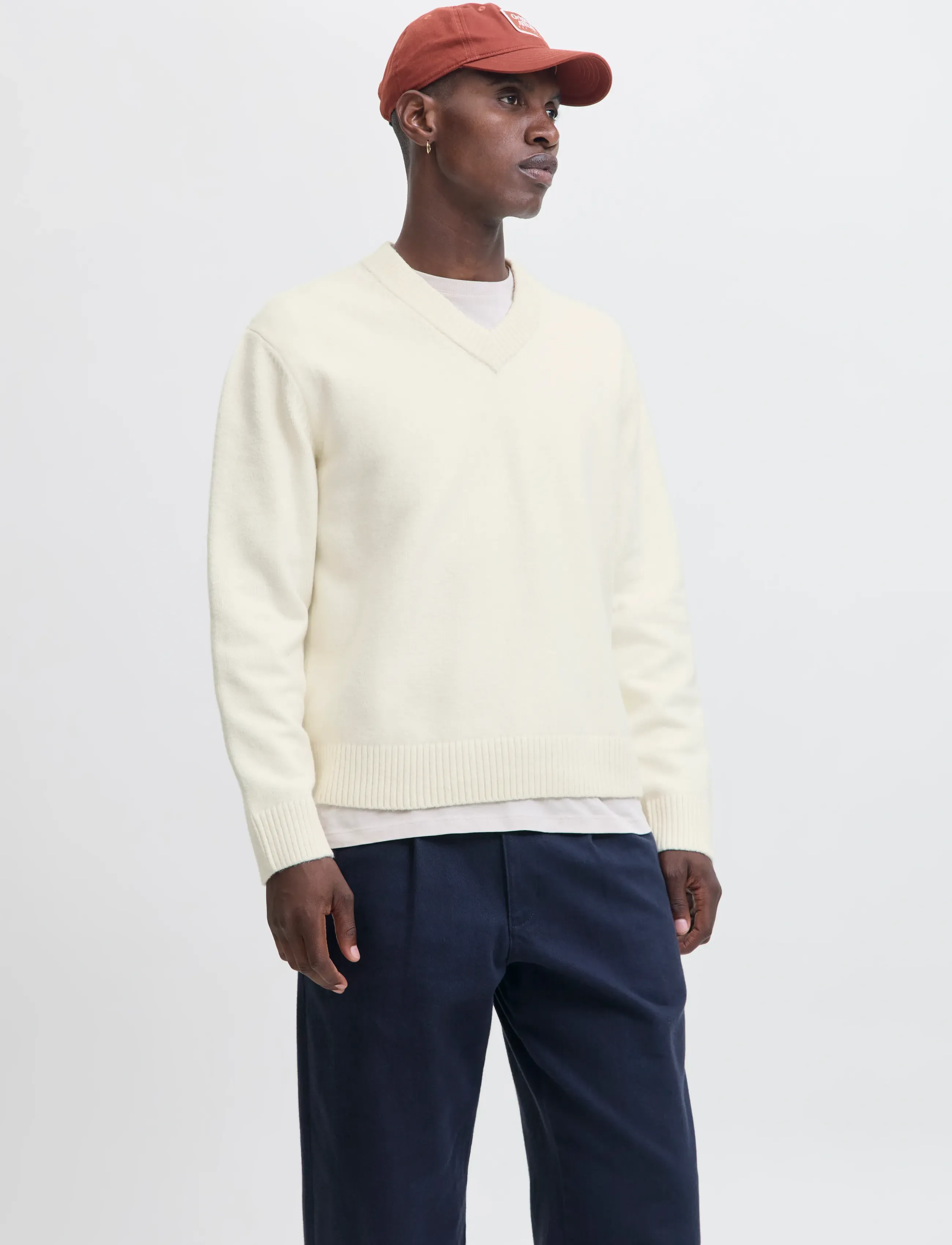 Jack & Jones Jornorrebro Knit V-Neck, S, White, Strik > V-Halse, Herre