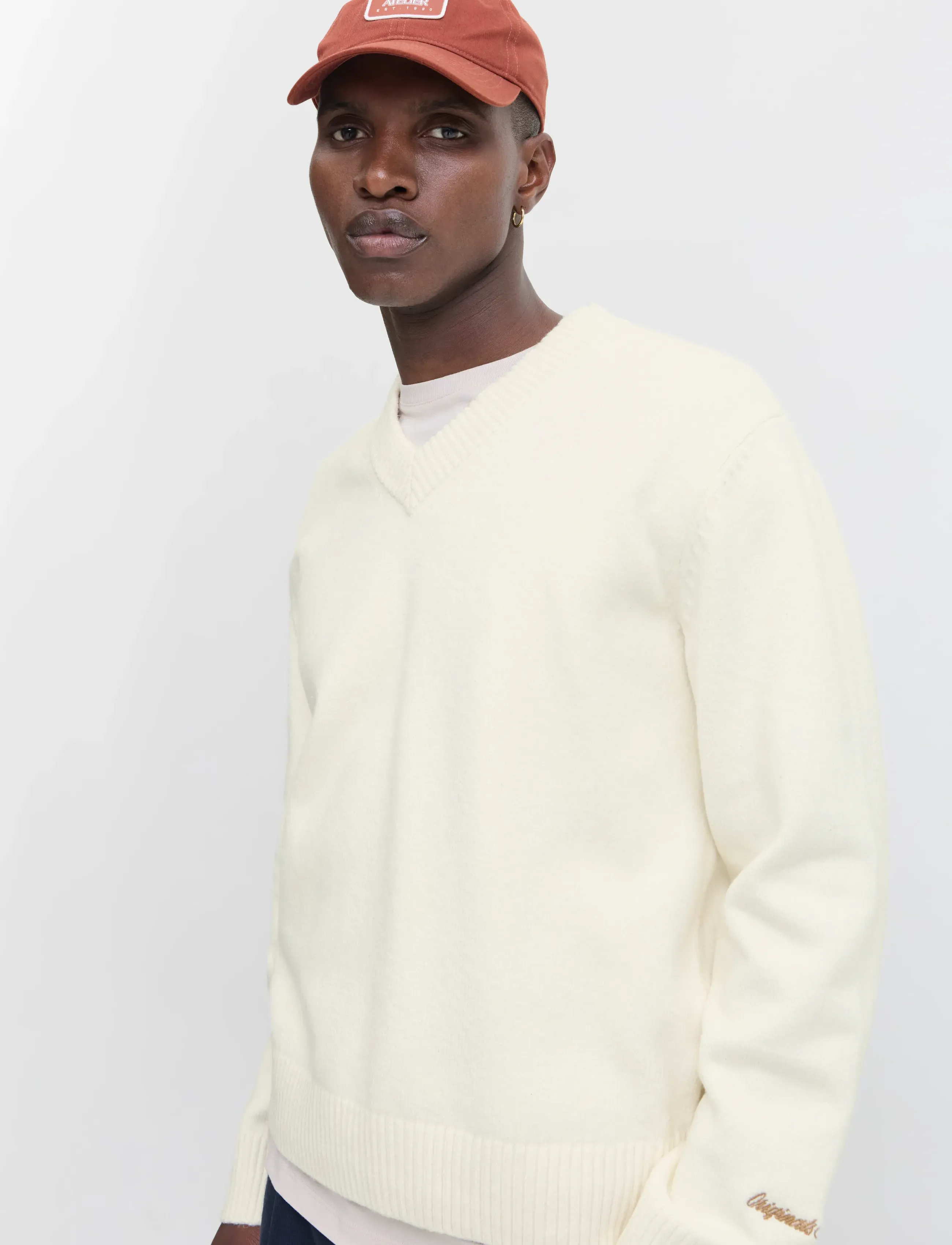 Jack & Jones JORNORREBRO KNIT V-NECK - V-Ausschnitt - SEA SALT / white
