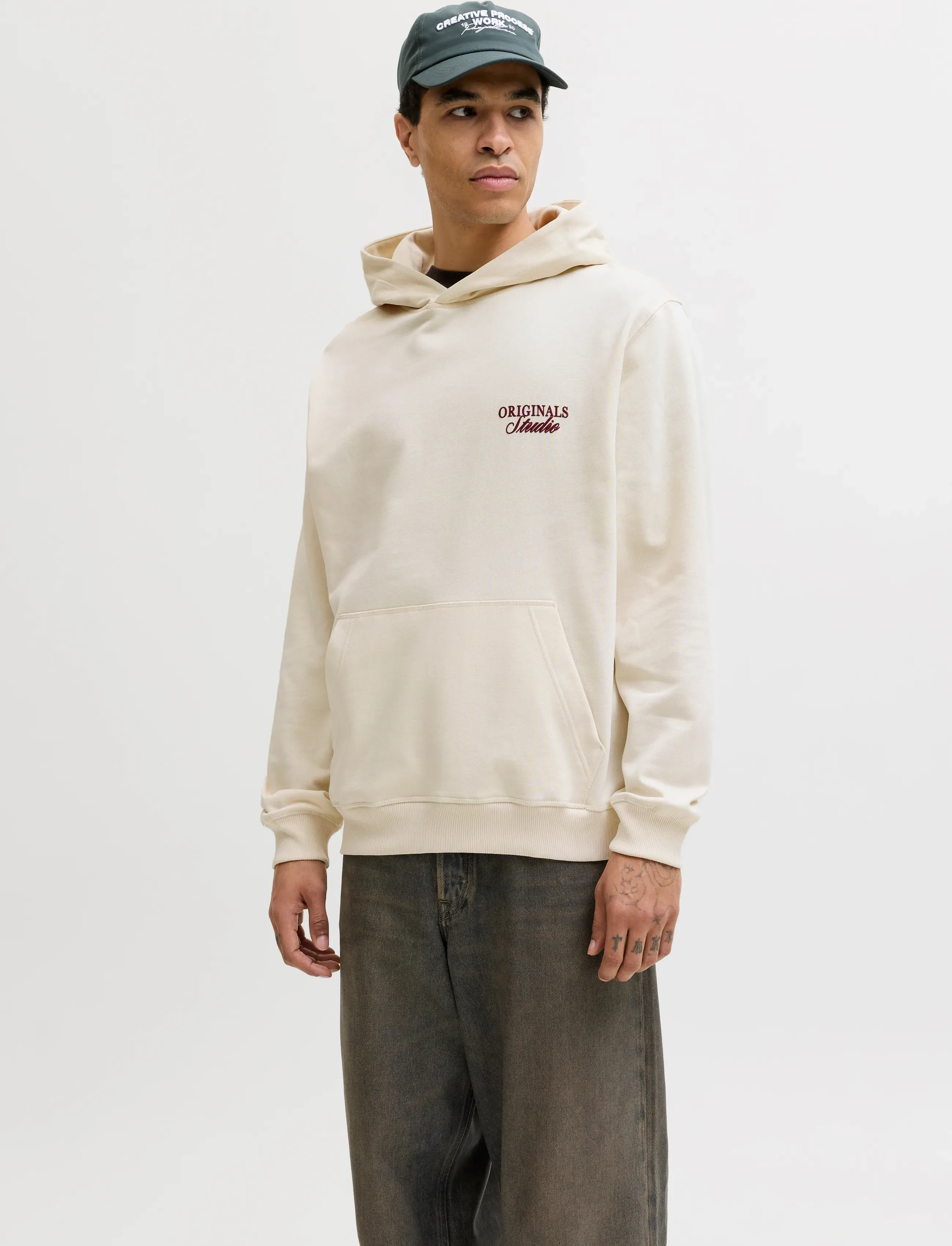 Jack & Jones JORNORREBRO TYPO BACK SWEAT HOOD SN - Kapuzenpullover - ANTIQUE WHITE / cream