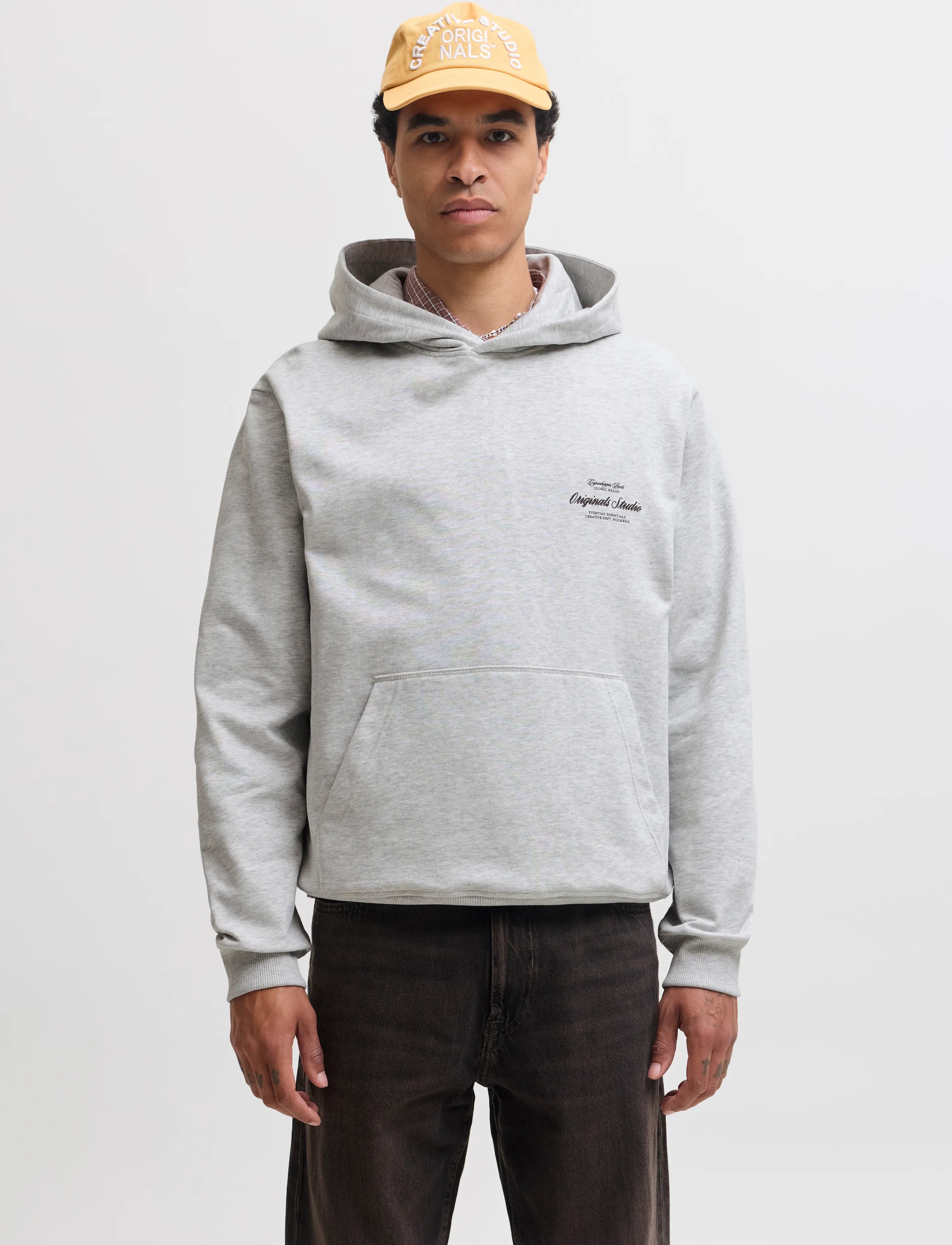 Jack & Jones JORNORREBRO TYPO BACK SWEAT HOOD SN - Kapuzenpullover - WHITE MELANGE / grey