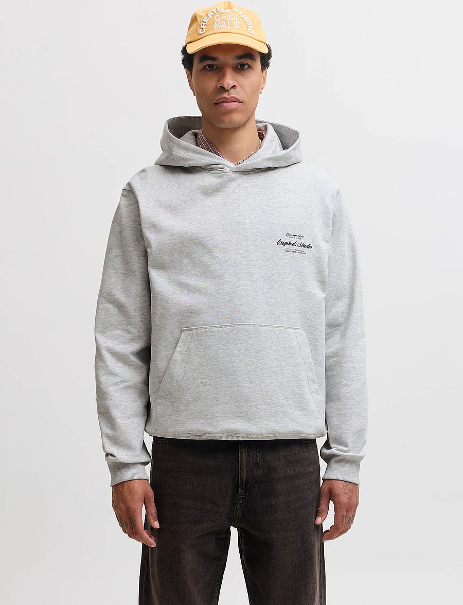 Jack & Jones - JORNORREBRO TYPO BACK SWEAT HOOD SN - hættetrøjer - white melange - 0