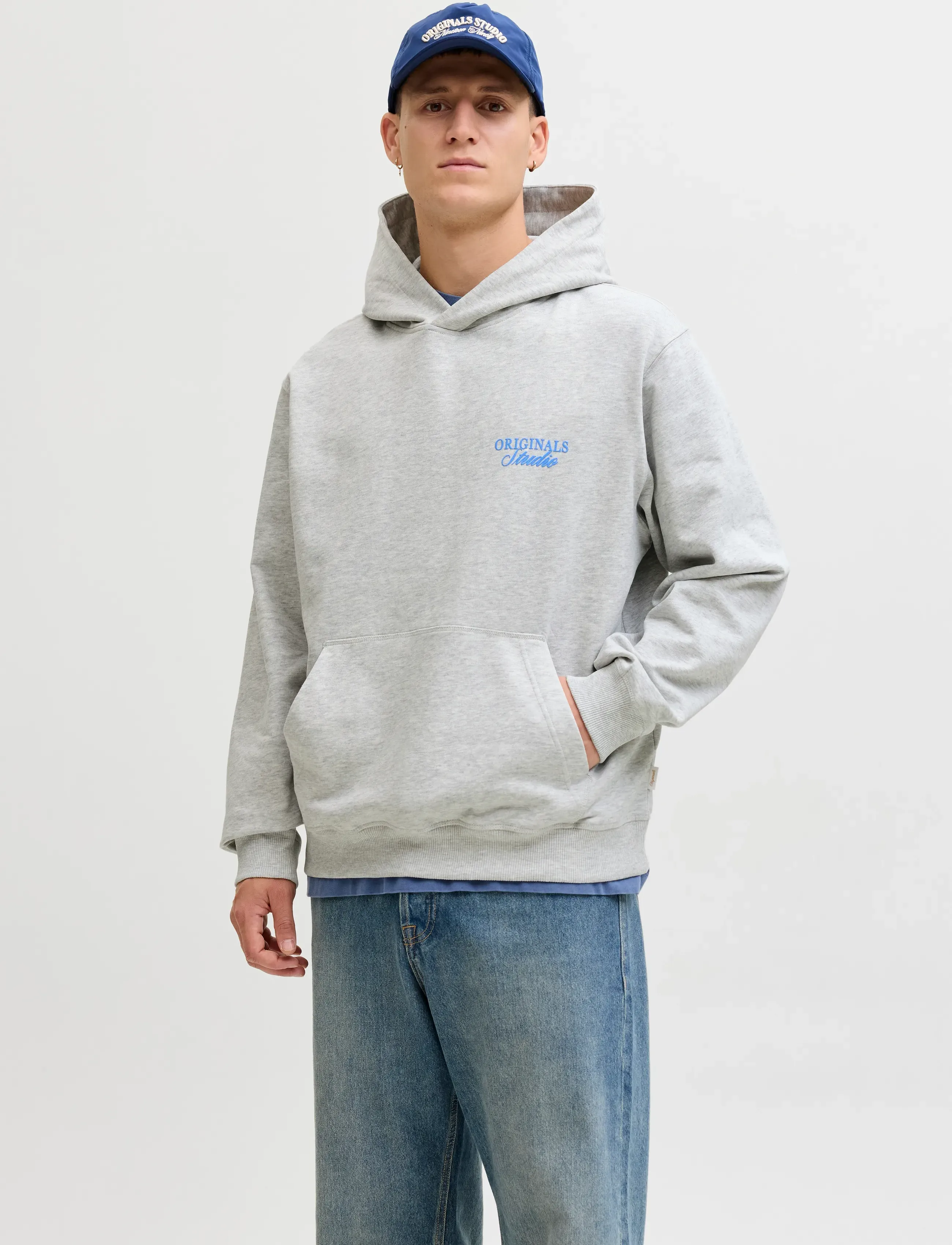 Jack & Jones JORNORREBRO TYPO BACK SWEAT HOOD SN - Sweatshirts - WHITE MELANGE / grey