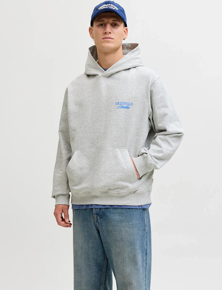 Jack & Jones - JORNORREBRO TYPO BACK SWEAT HOOD SN - hættetrøjer - white melange - 0