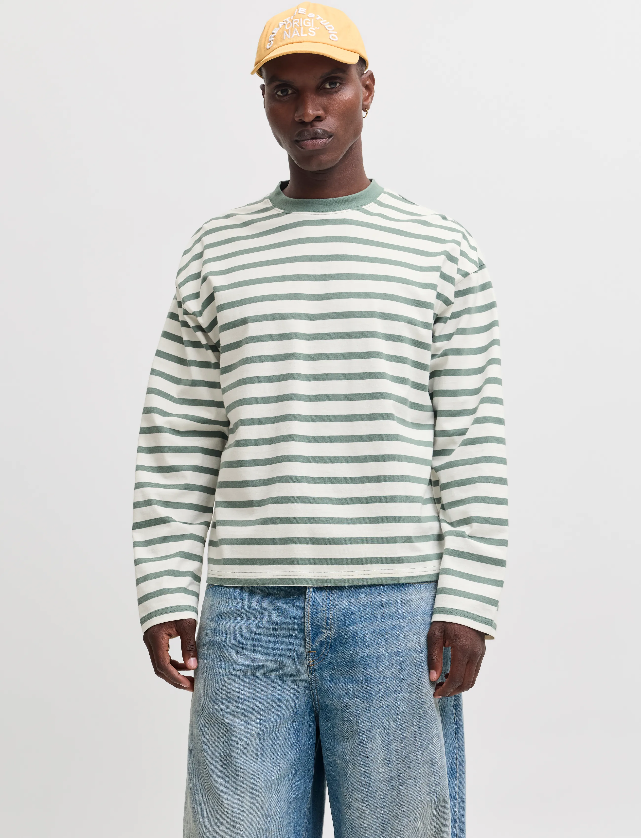 Jack & Jones JORNORREBRO STRIPE TEE LS CREW NECK - Looks for less - LAUREL WREATH / khaki/green