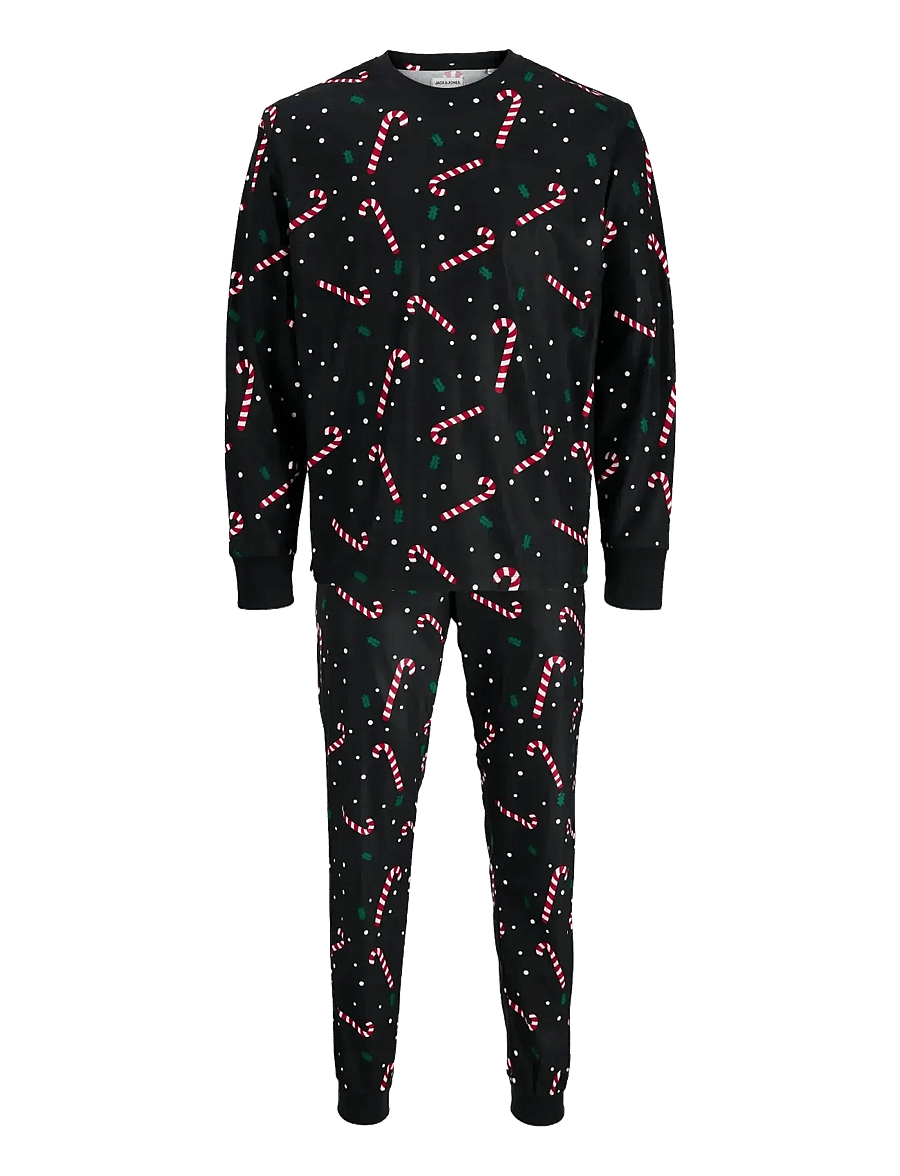 Jack & Jones - JACTRISTAN PRINTED LOUNGE SET W - pyjamasetit - black - 1
