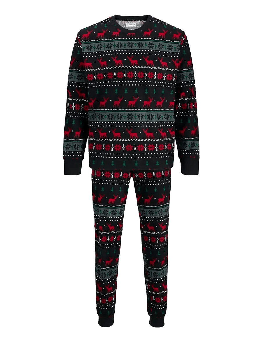 Jack & Jones - JACTRISTAN PRINTED LOUNGE SET W - pyjamasets - black - 1