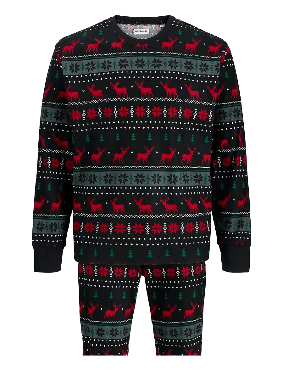 Jack & Jones - JACTRISTAN PRINTED LOUNGE SET W - pyjamasets - black - 2
