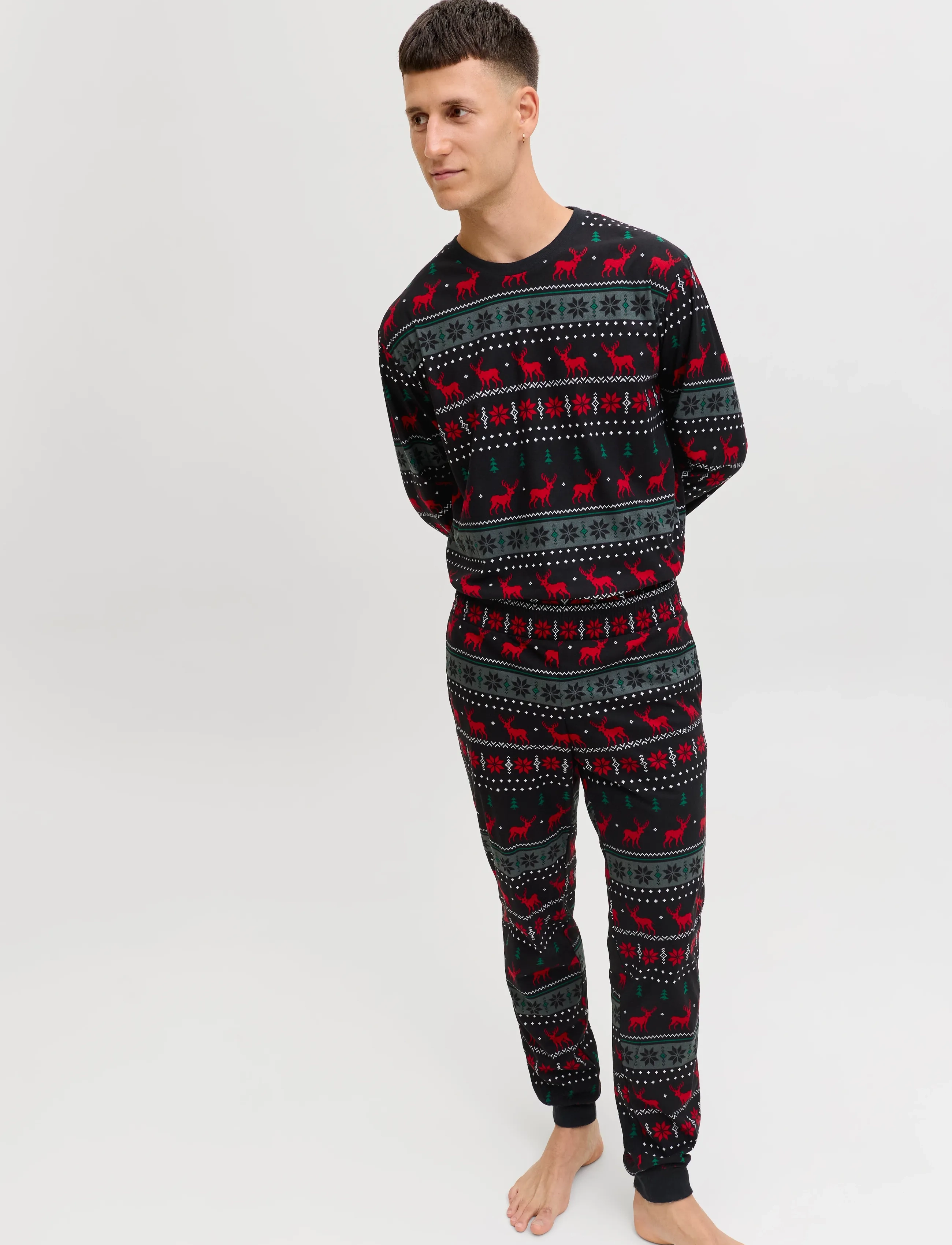 Jack & Jones - JACTRISTAN PRINTED LOUNGE SET W - pyjamasets - black - 4