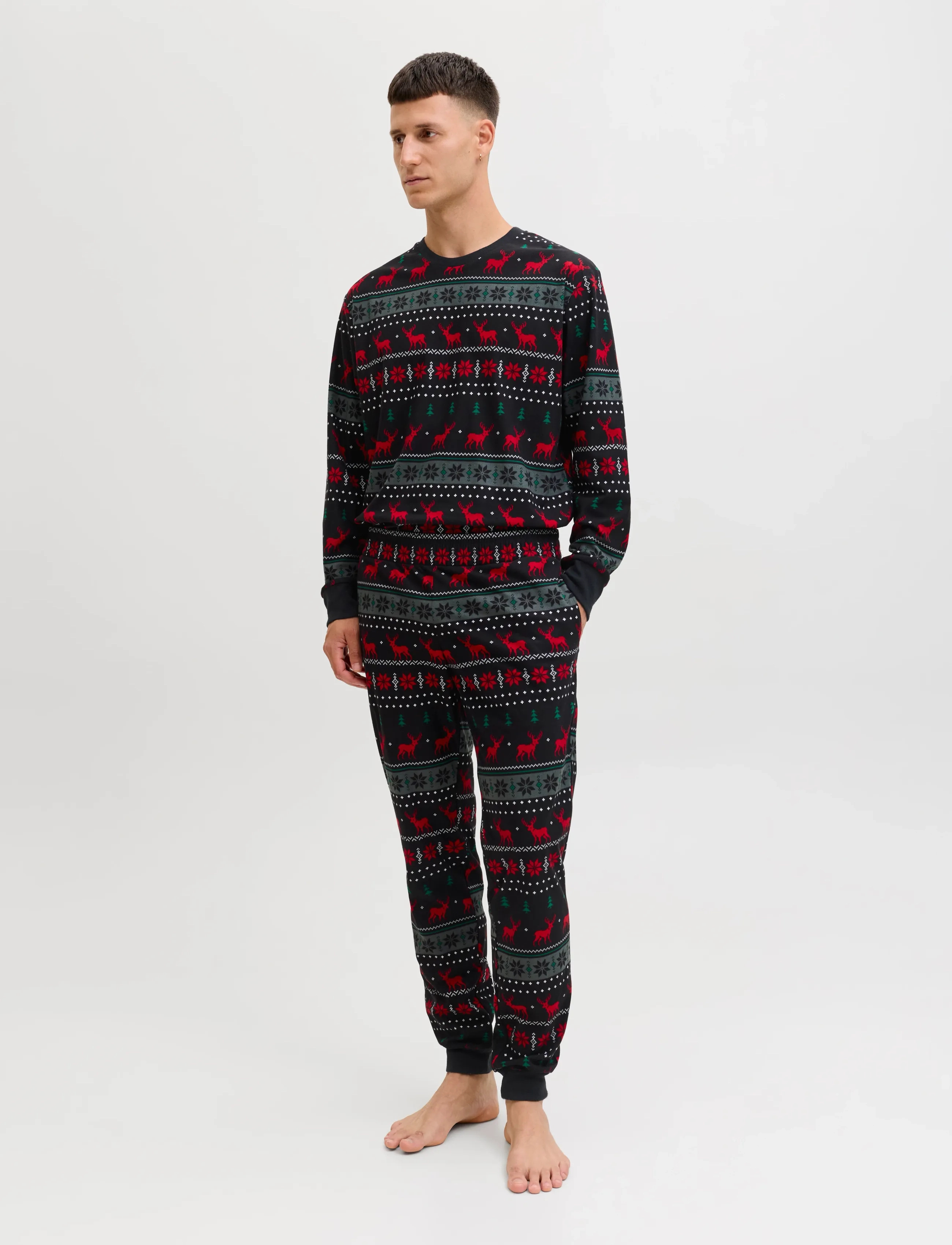Jack & Jones - JACTRISTAN PRINTED LOUNGE SET W - pyjamasets - black - 5