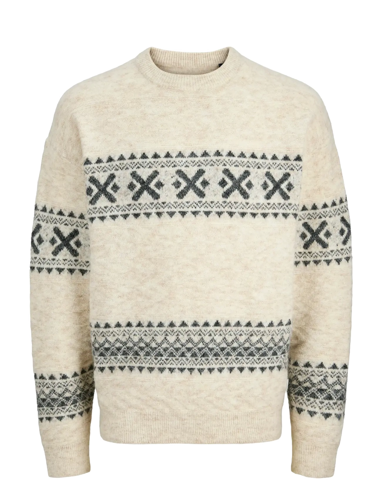 Jack & Jones JPRBLUMAX FAIRISLE KNIT CREW NECK LN - Knitted Round Necks - SIMPLY TAUPE / cream