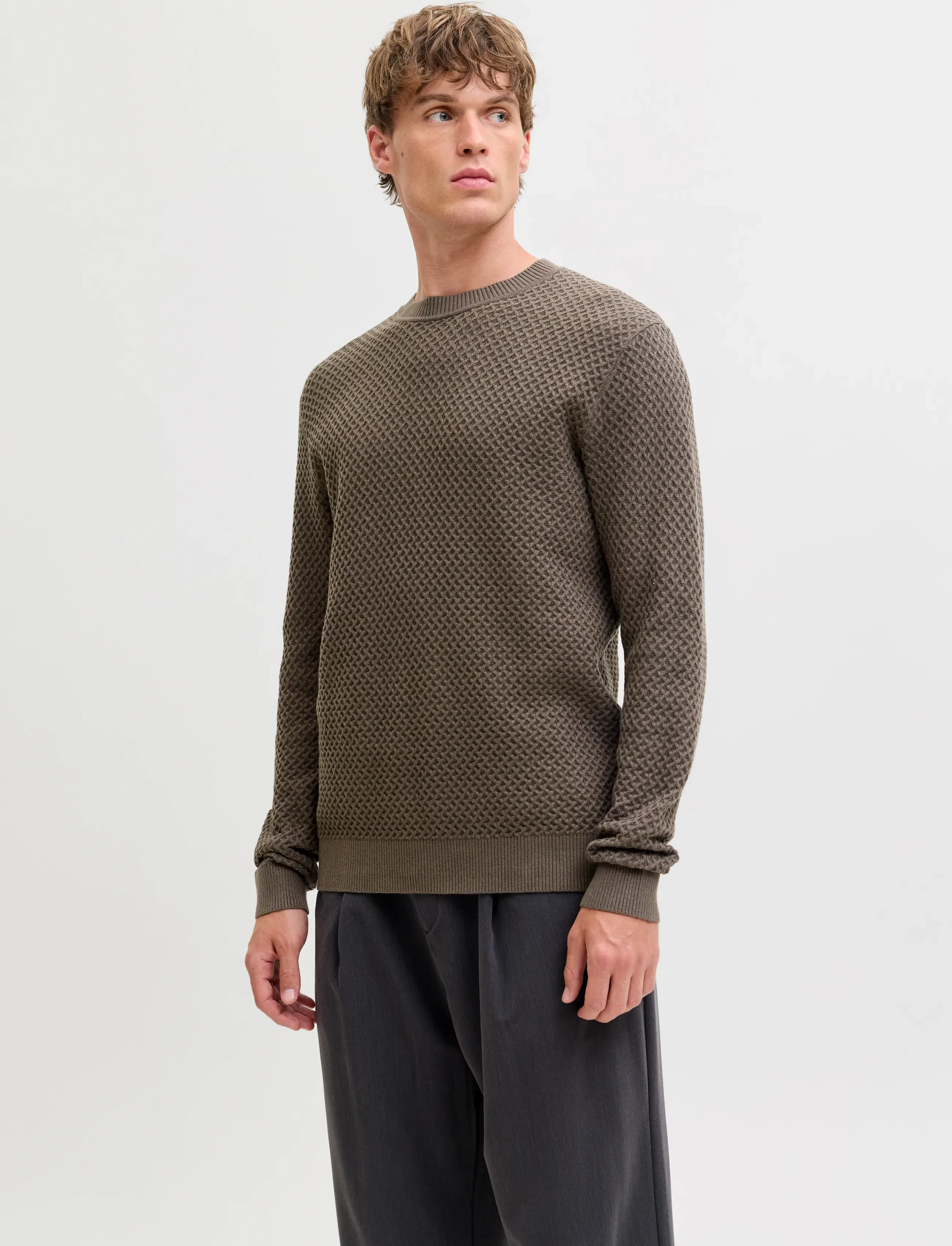 Jack & Jones JPRBLUBARKLEY KNIT CREW NECK CH LN - Looks for less - CROCODILE / brown