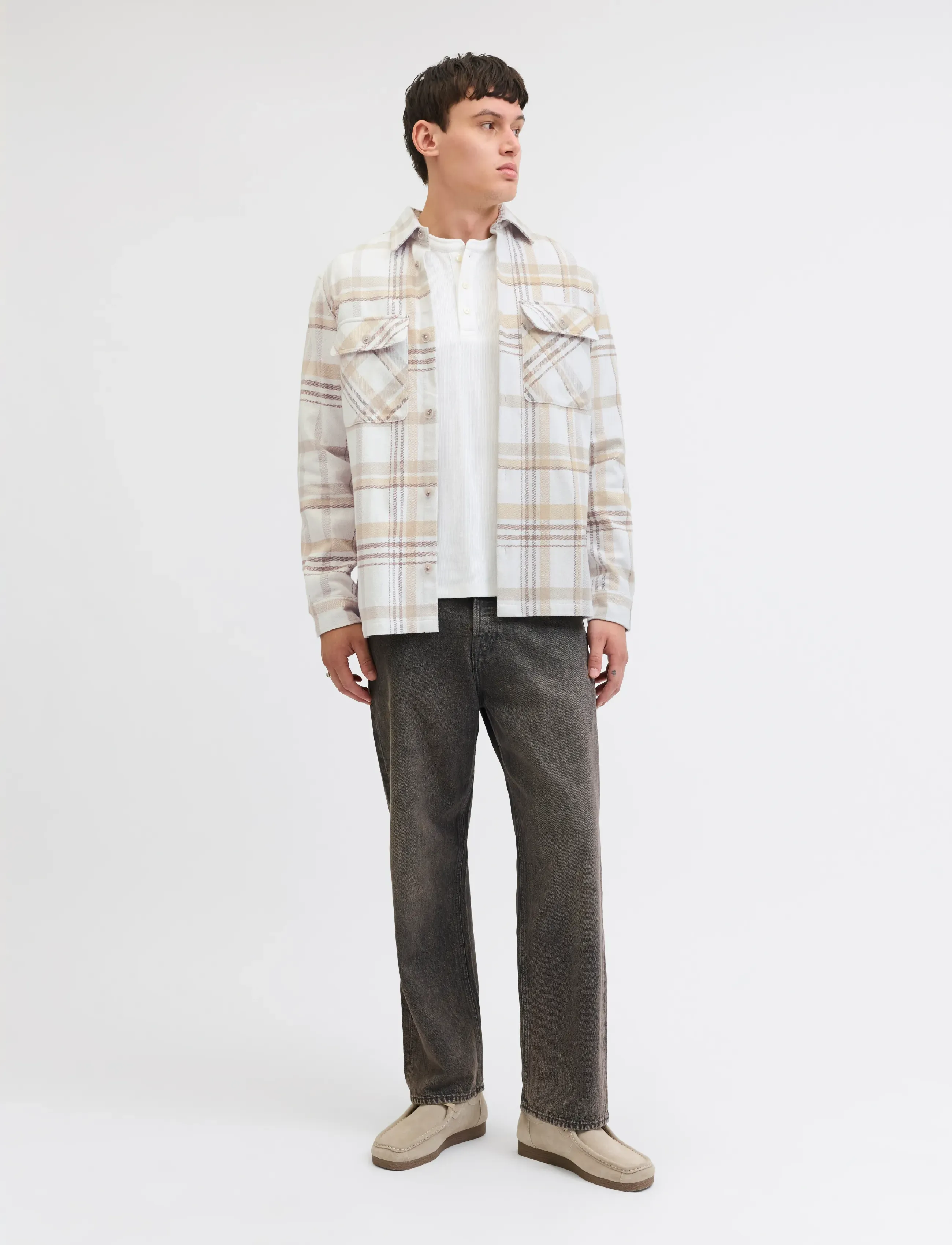 Jack & Jones - JPRRAYLE MELANGE CHECK L/S OVERSHIRT SN - kolekcijos - cloud cream - 4