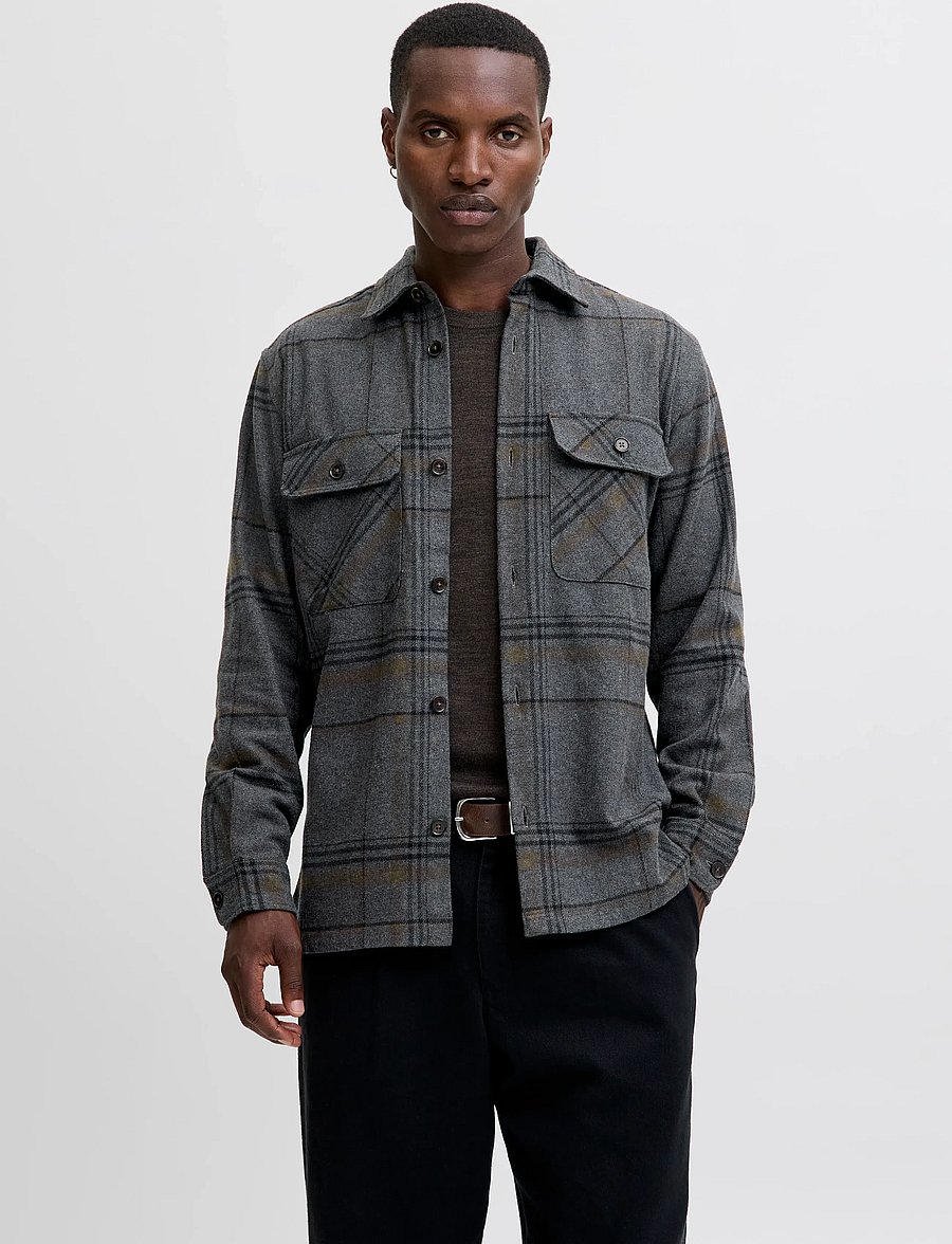 Jack & Jones - JPRRAYLE MELANGE CHECK L/S OVERSHIRT SN - kolekcje - dark grey - 0