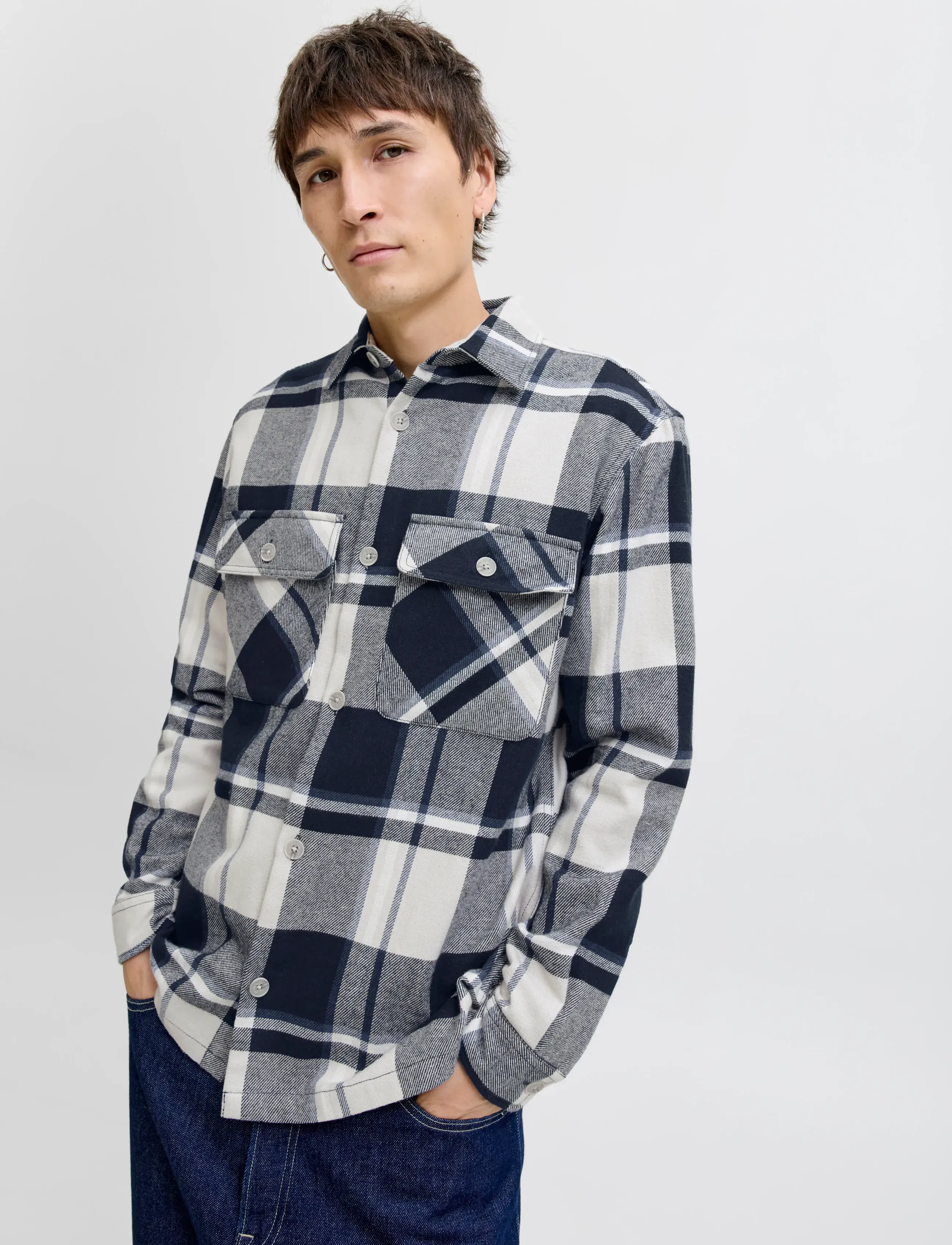 Jack & Jones - JPRRAYLE MELANGE CHECK L/S OVERSHIRT SN - overshirts - dark navy - 4