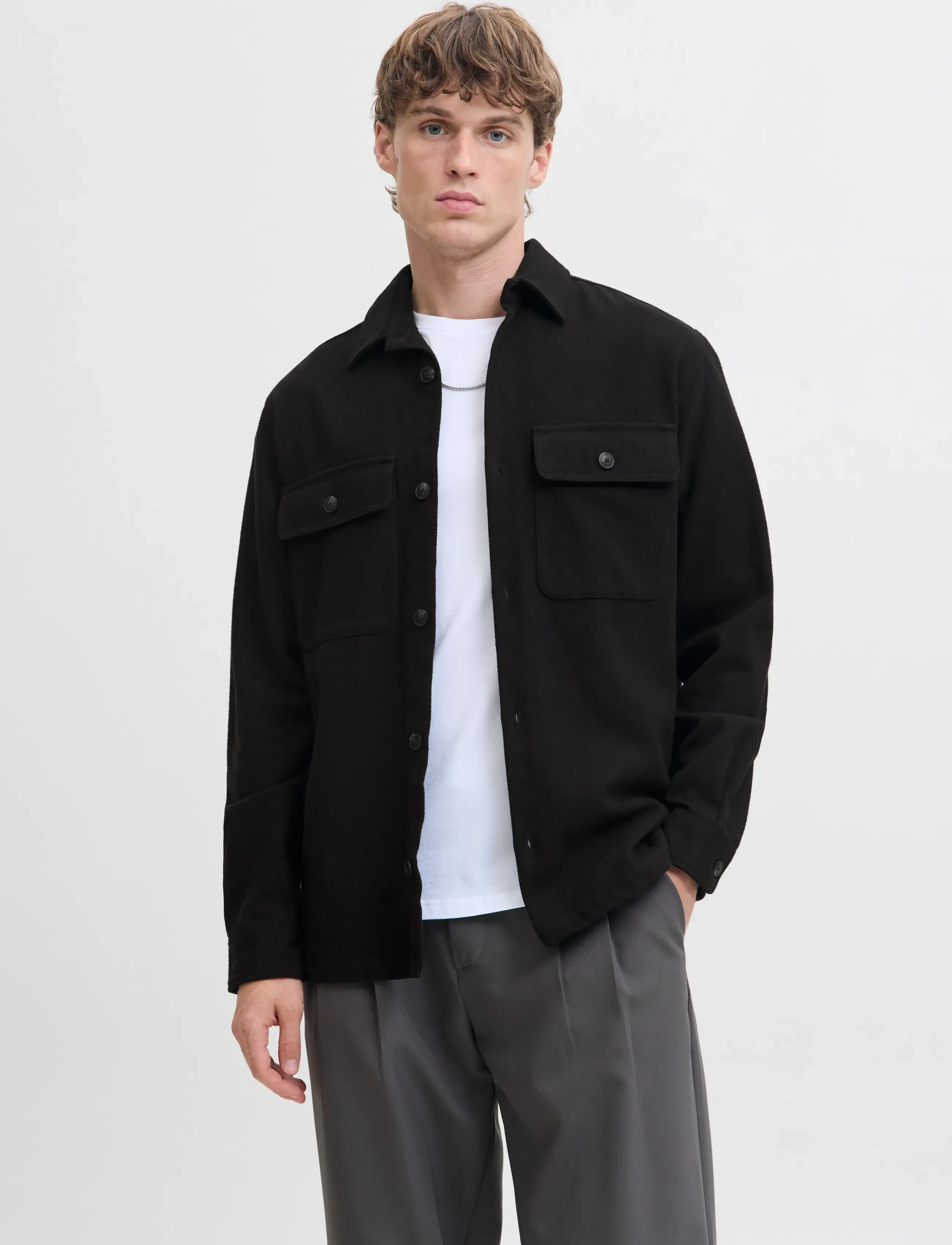 Jack & Jones JPRRAYLE MELANGE SOLID L/S OVERSHIRT SN - Kleidung - BLACK BEAUTY / black