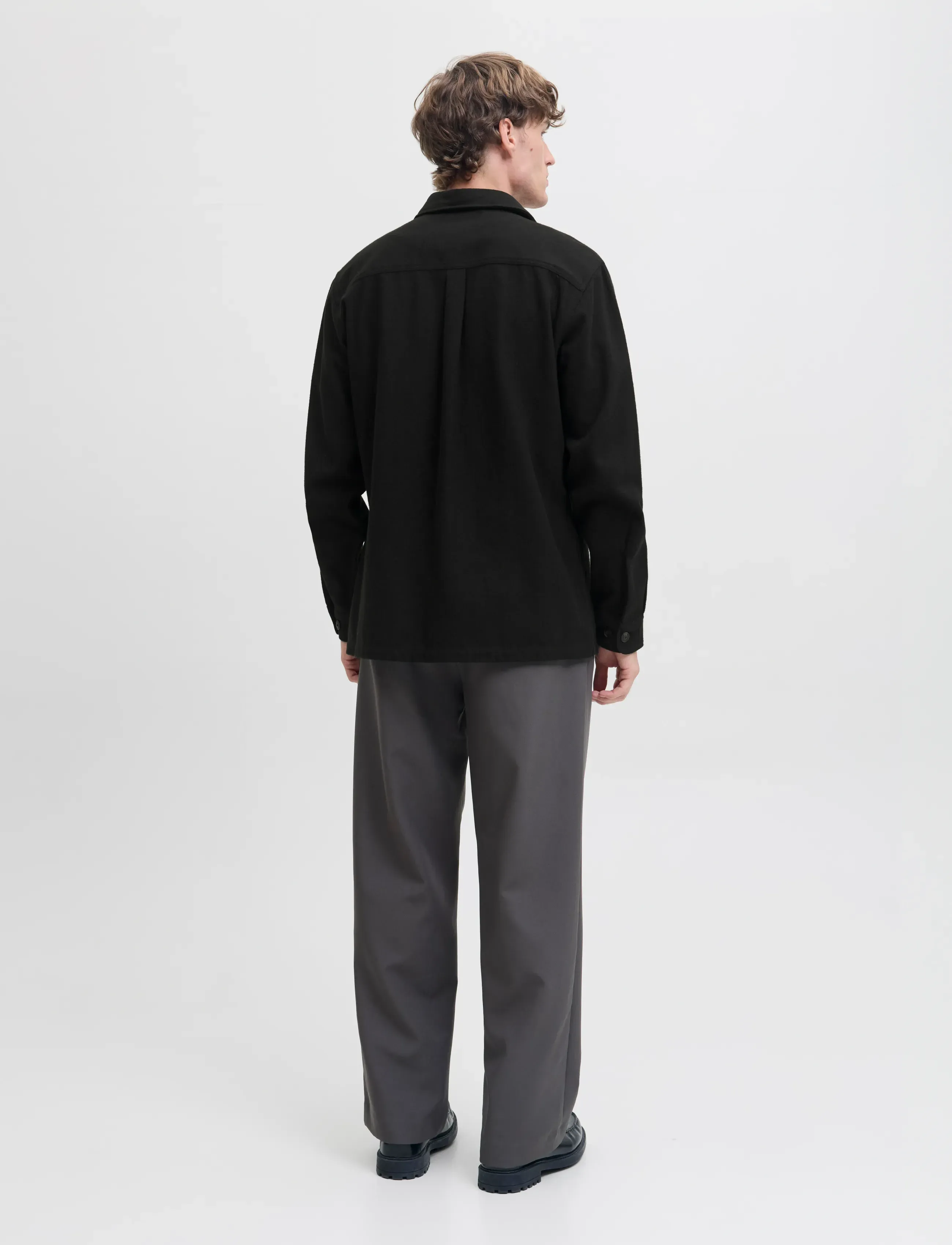 Jack & Jones - JPRRAYLE MELANGE SOLID L/S OVERSHIRT SN - kollektioner - black beauty - 3
