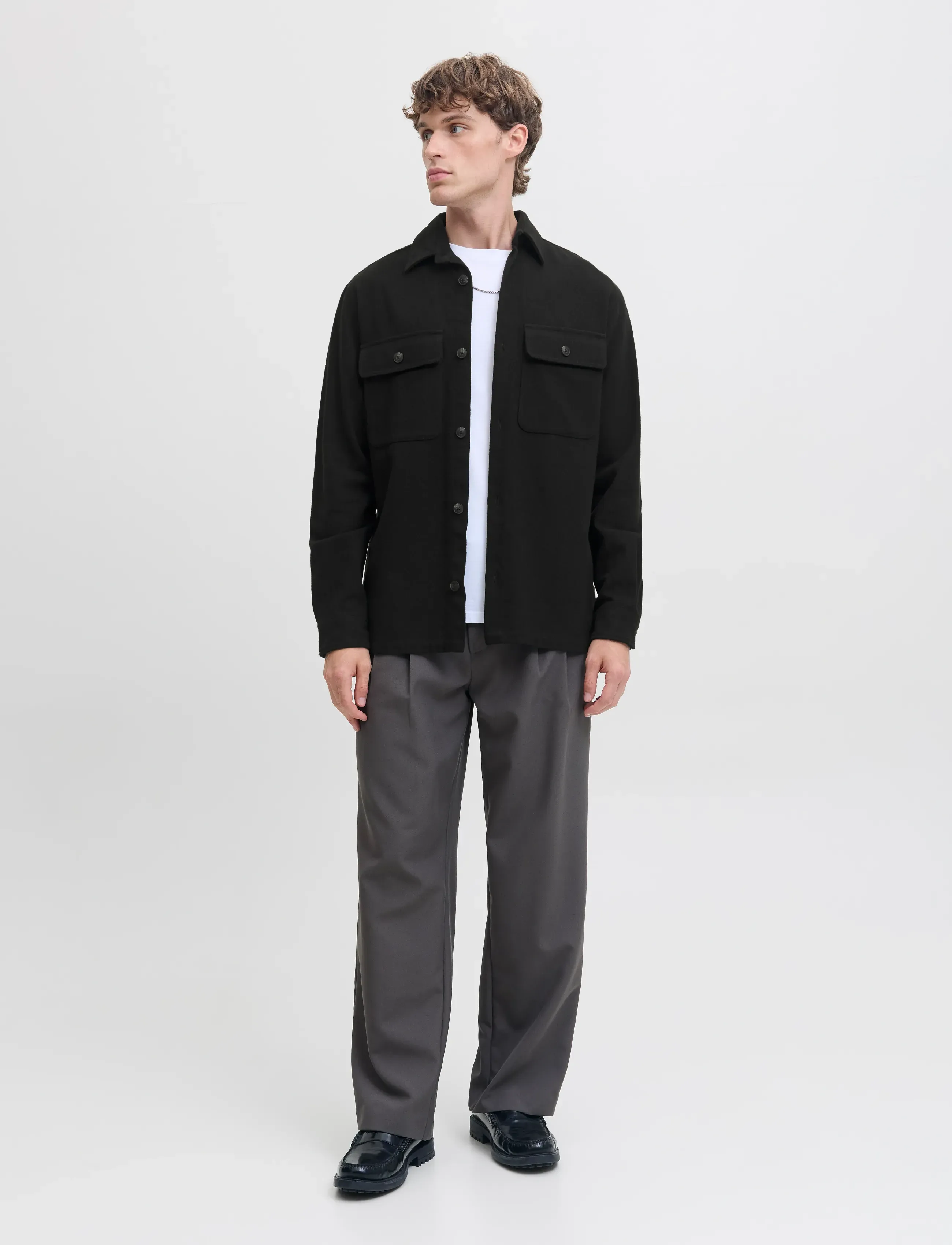 Jack & Jones - JPRRAYLE MELANGE SOLID L/S OVERSHIRT SN - kollektioner - black beauty - 4