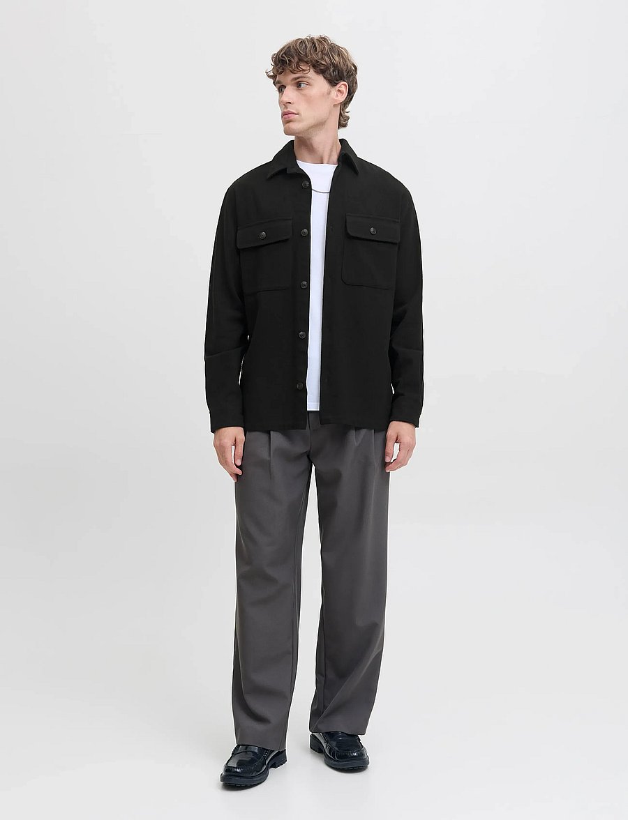 Jack & Jones - JPRRAYLE MELANGE SOLID L/S OVERSHIRT SN - kollektioner - black beauty - 4
