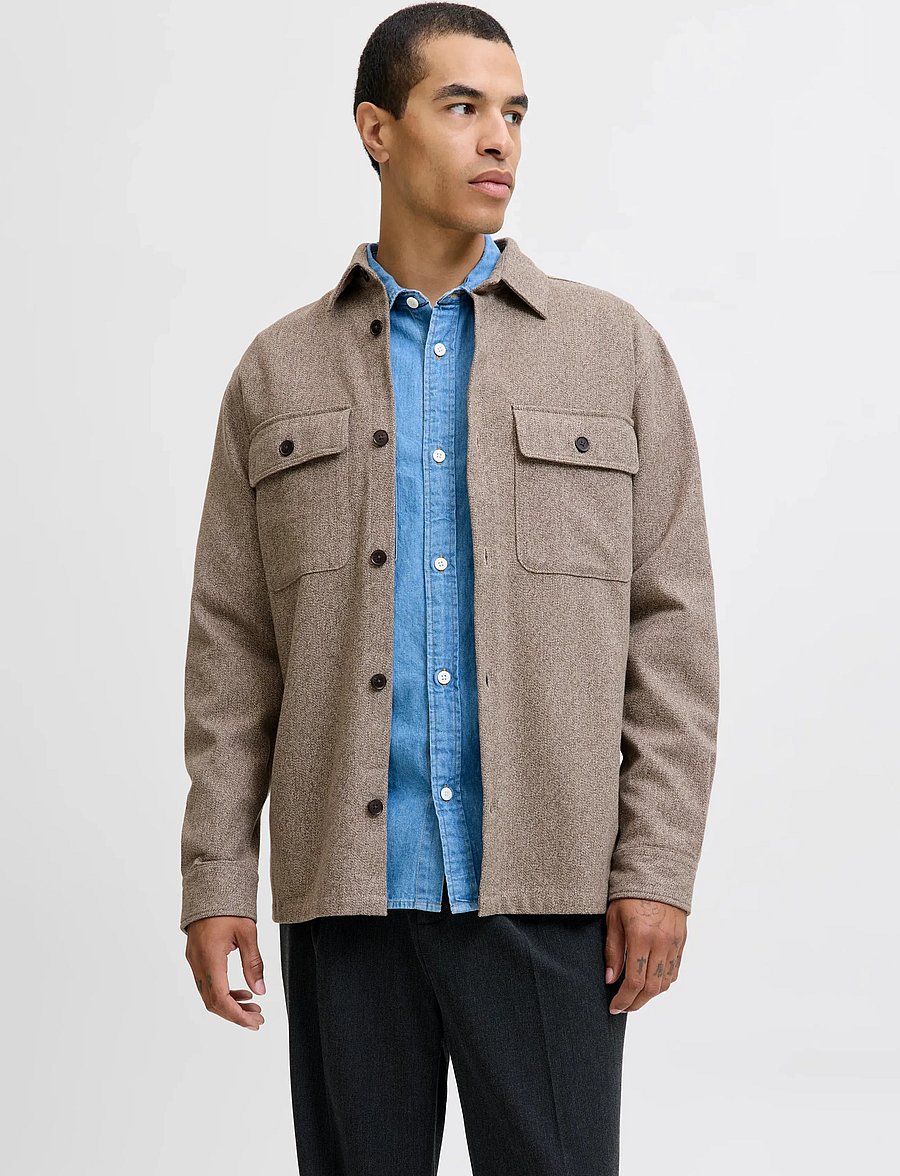 Jack & Jones - JPRRAYLE MELANGE SOLID L/S OVERSHIRT SN - kollektionen - brindle - 0