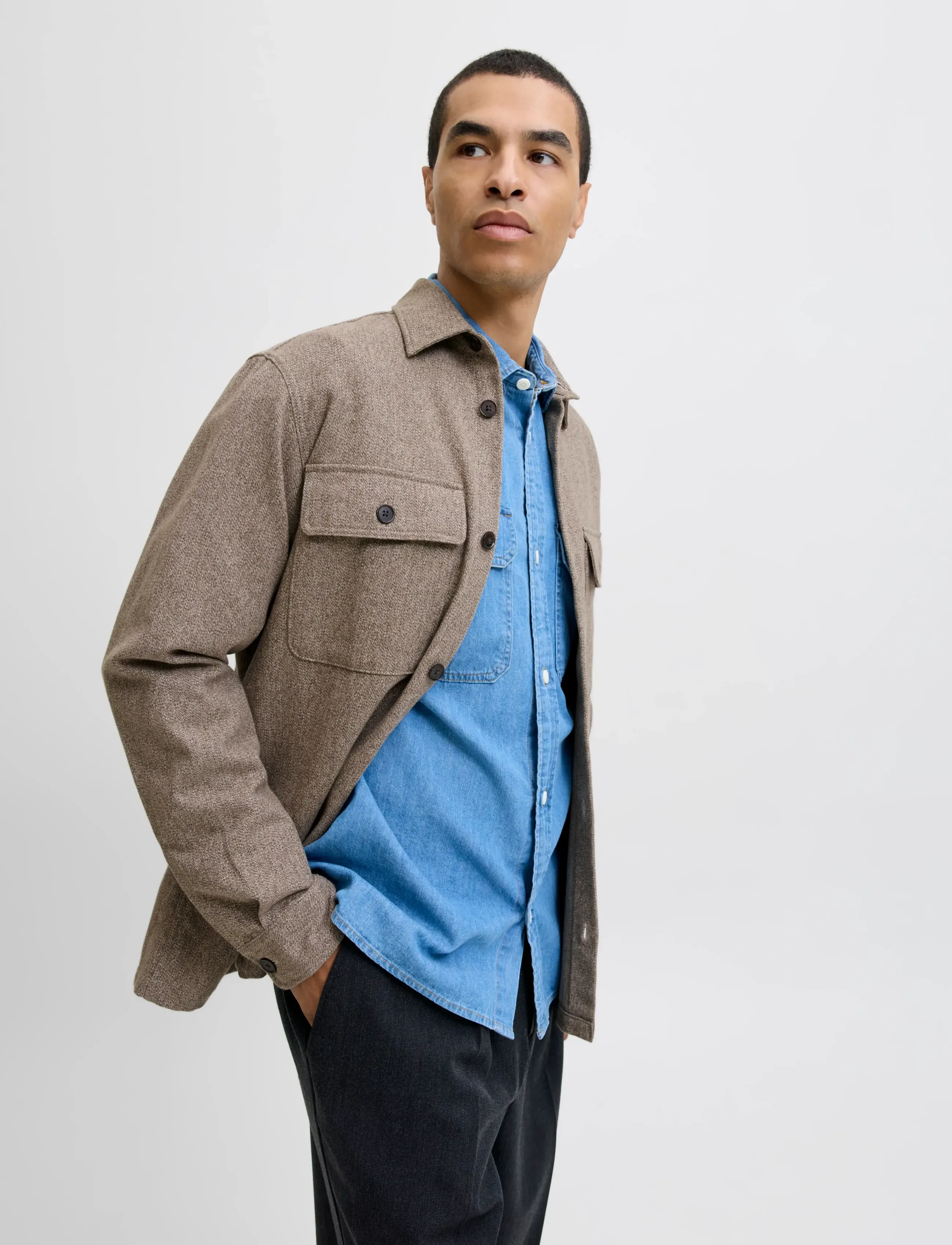 Jack & Jones - JPRRAYLE MELANGE SOLID L/S OVERSHIRT SN - kollektionen - brindle - 4