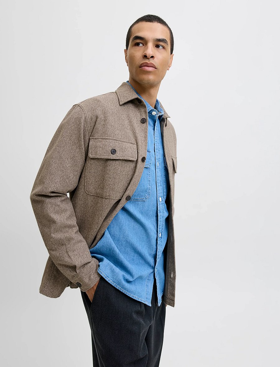 Jack & Jones - JPRRAYLE MELANGE SOLID L/S OVERSHIRT SN - kollektionen - brindle - 4