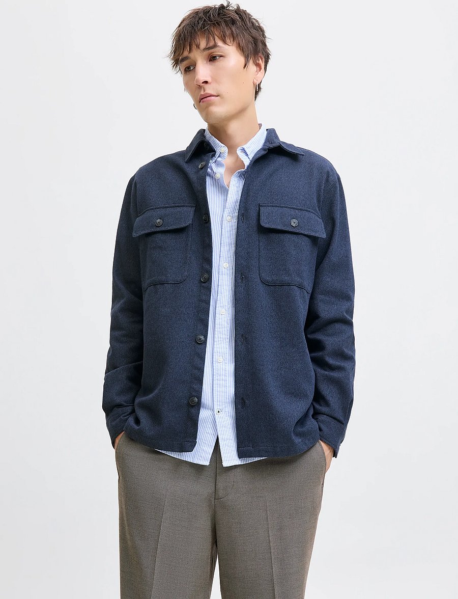 Jack & Jones - JPRRAYLE MELANGE SOLID L/S OVERSHIRT SN - kollektionen - dark navy - 0