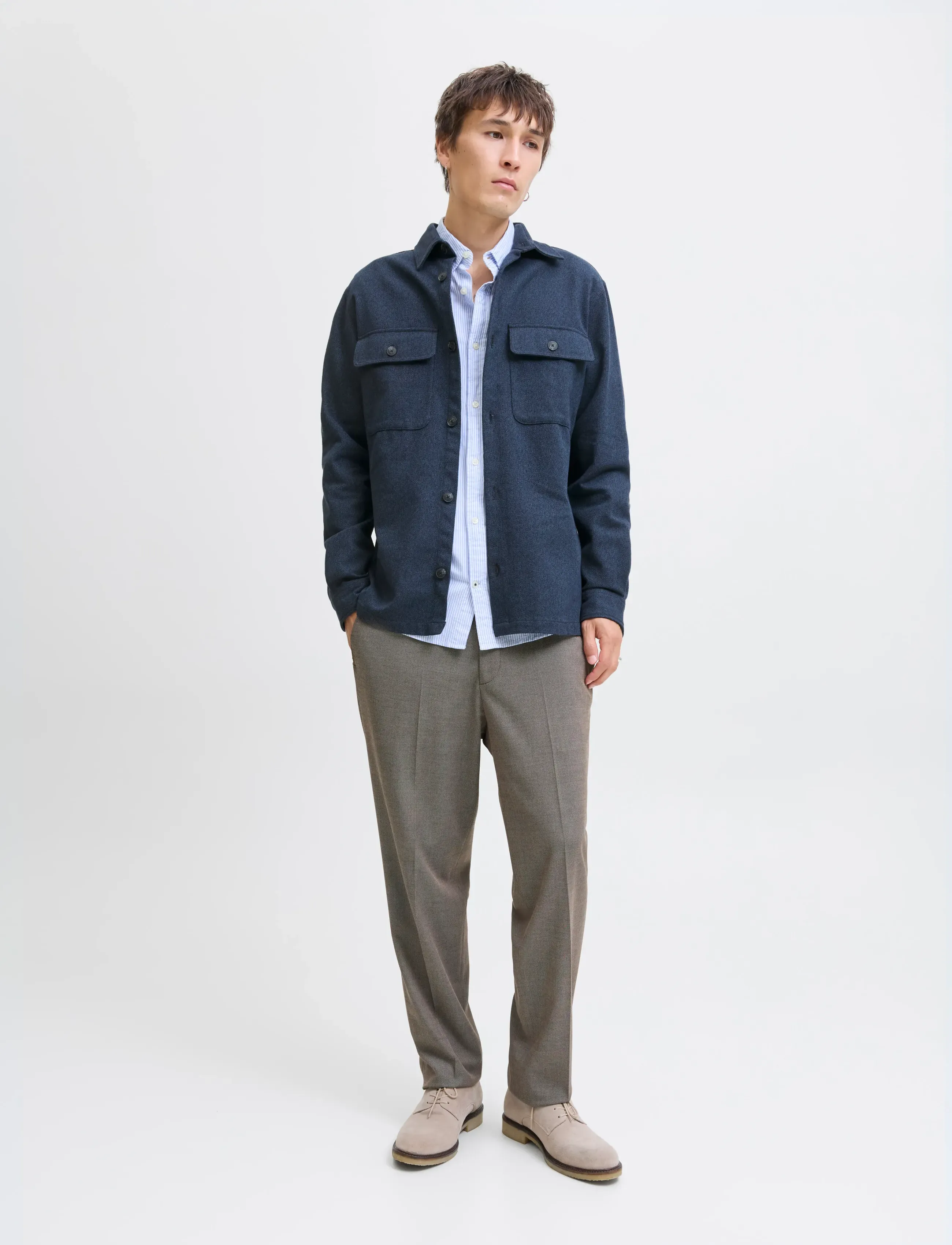 Jack & Jones - JPRRAYLE MELANGE SOLID L/S OVERSHIRT SN - kollektioner - dark navy - 4