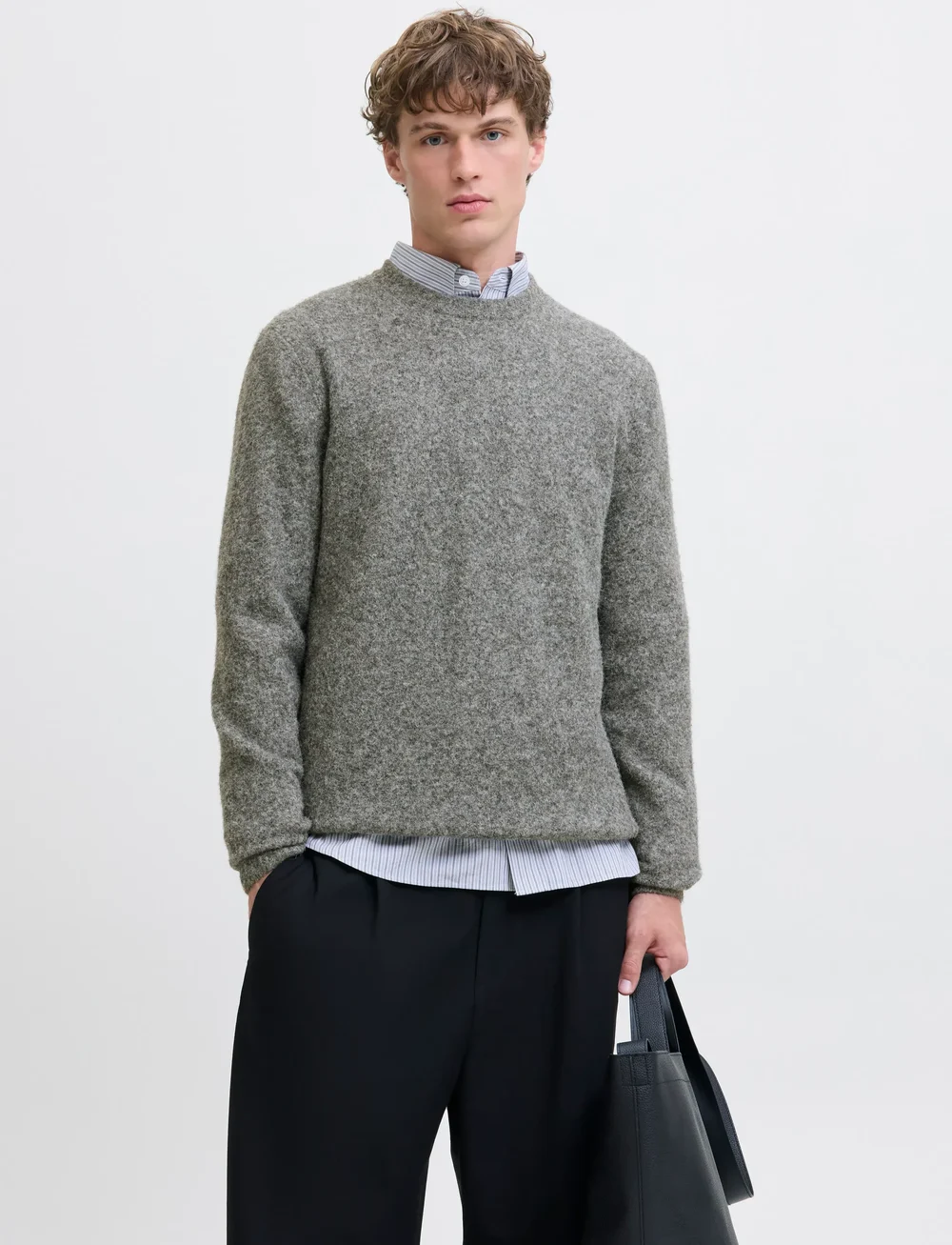 Jack & Jones - JPRBLASIMON SOUFFLE KNIT CREW NECK - rund hals - medium grey melange - 0