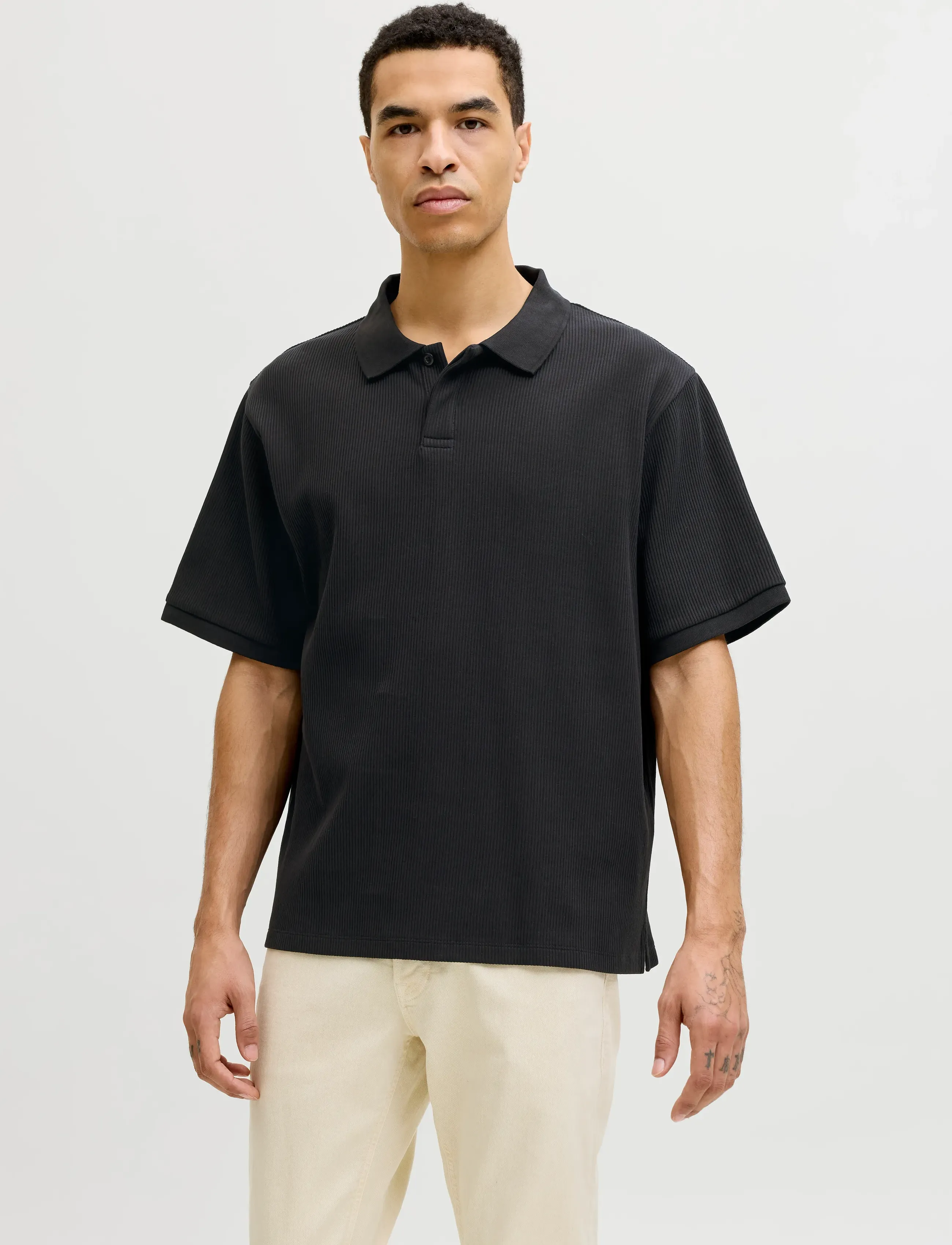 Jack & Jones Jjeharrison Structure Polo Ss Ln, M, Polos, Schwarz - Short-sleeved, Männerswear