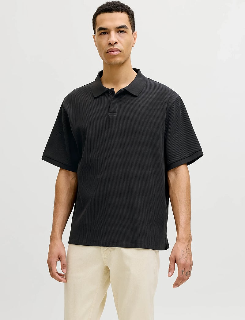 Jack & Jones - JJEHARRISON STRUCTURE POLO SS LN - kortærmede poloer - black - 0