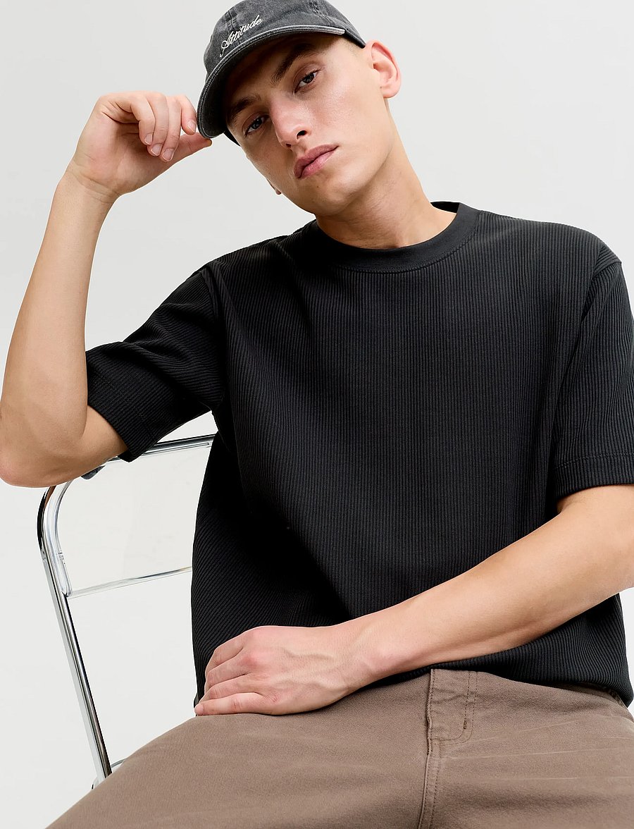 Jack & Jones - JJEHARRISON STRUCTURE TEE SS O-NECK SN - kortærmede t-shirts - black - 5