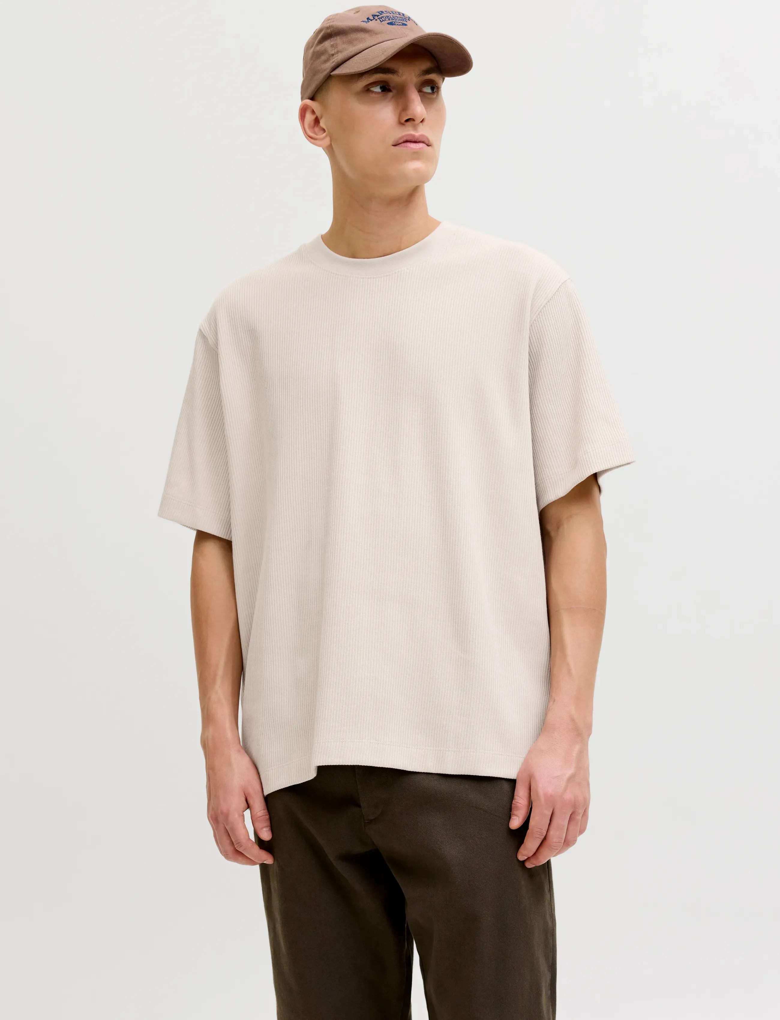 Jack & Jones JJEHARRISON STRUCTURE TEE SS O-NECK SN - Winter deals - MOONBEAM / cream