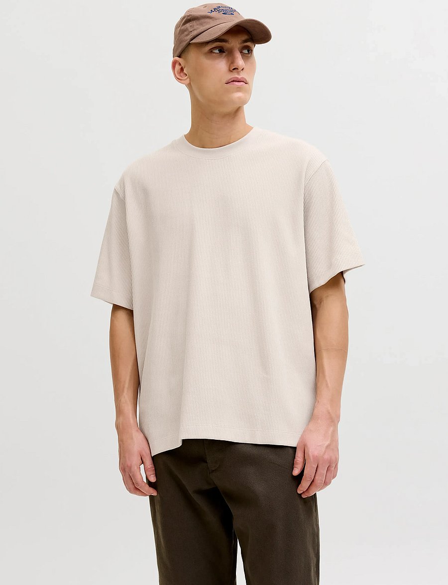 Jack & Jones - JJEHARRISON STRUCTURE TEE SS O-NECK SN - kurzärmelige t-shirts - moonbeam - 0
