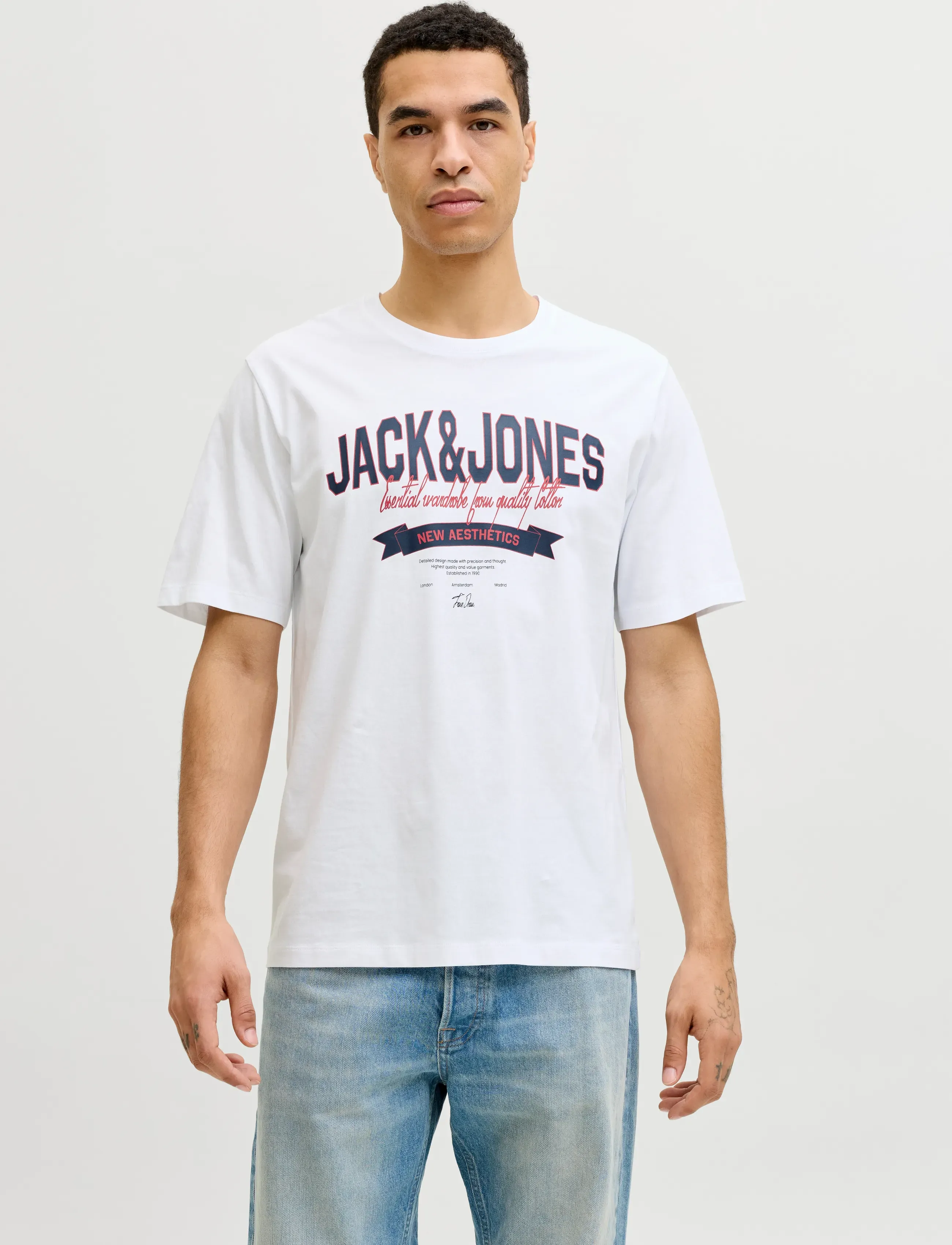 Jack & Jones JJELOGO TEE SS O-NECK 2 COL SS26 SN - Bolir - BRIGHT WHITE / white