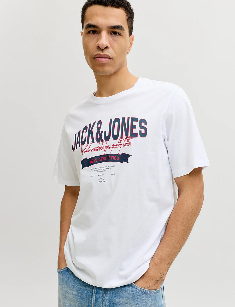 Jack & Jones - JJELOGO TEE SS O-NECK 2 COL SS26 SN - kortærmede t-shirts - bright white - 5