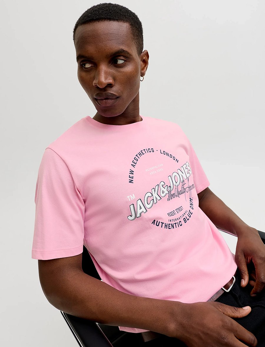 Jack & Jones - JJELOGO TEE SS O-NECK 2 COL SS26 SN - kurzärmelige t-shirts - prism pink - 5