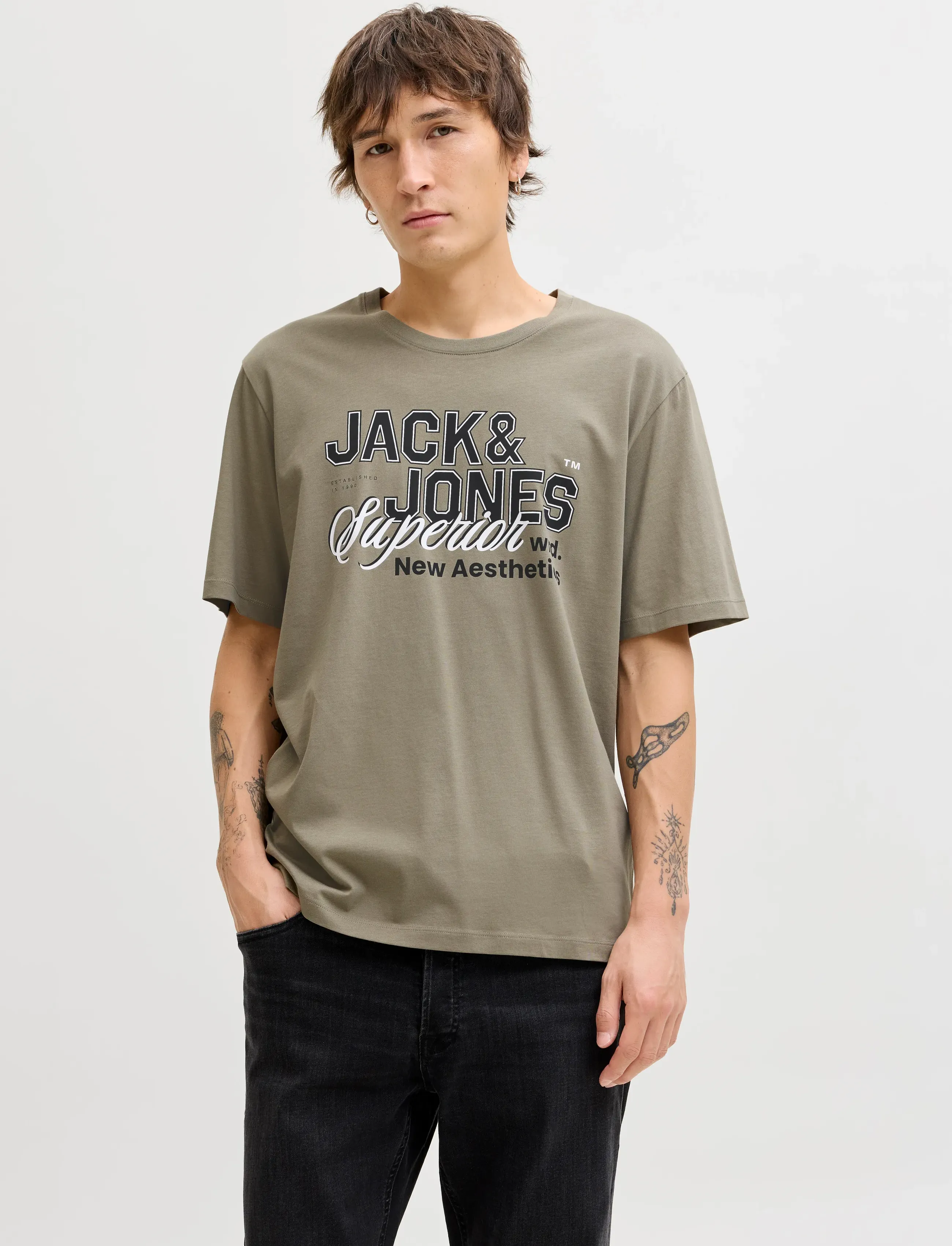 Jack & Jones JJELOGO TEE SS O-NECK 2 COL SS26 SN - Kurzärmelig - VETIVER / beige