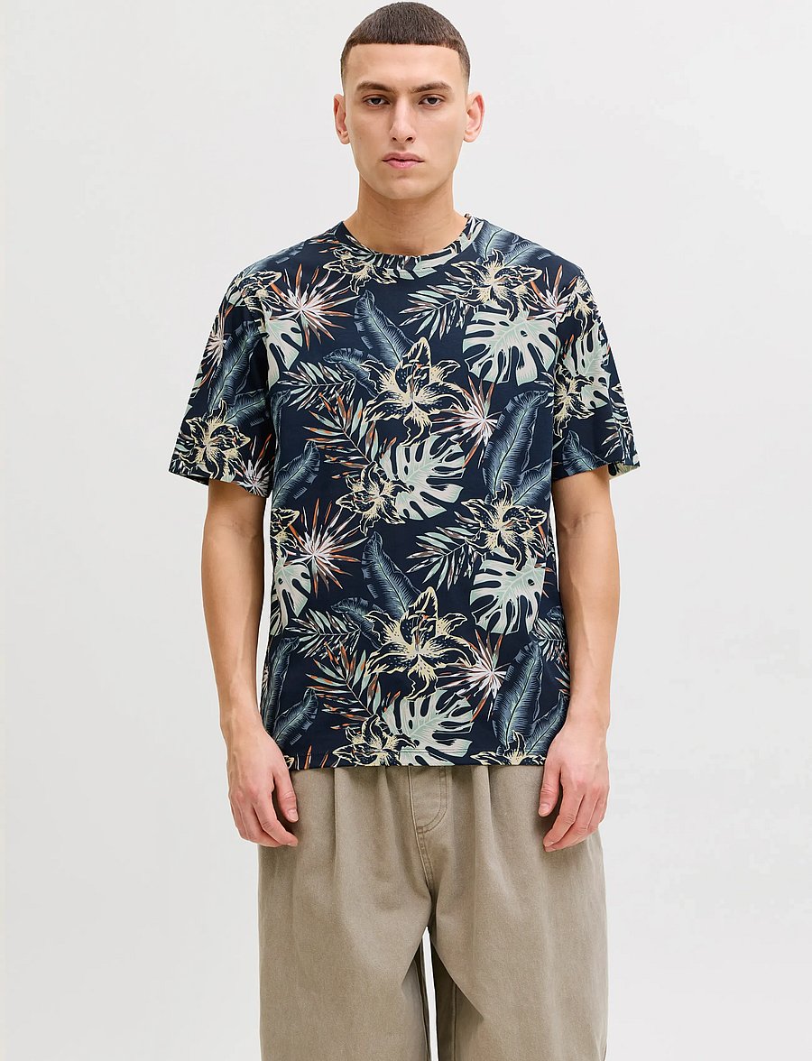 Jack & Jones - JJHONOLULU AOP TEE SS CREW NECK - lühikeste varrukatega t-särgid - navy blazer - 0