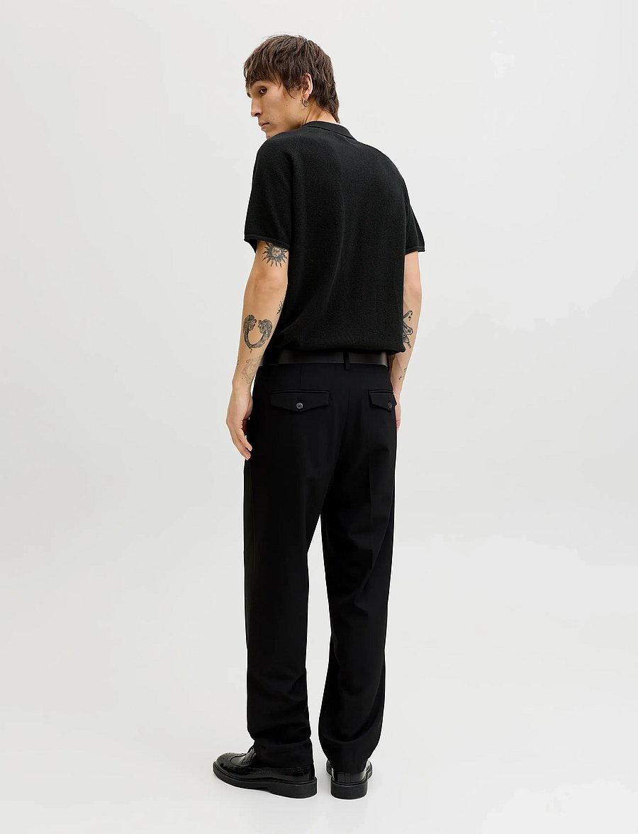 Jack & Jones - JJHILL KNIT SPLIT NECK SS26 - kootud polosärgid - black - 2