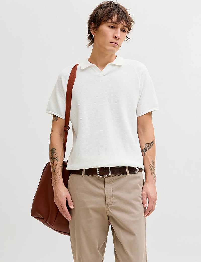 Jack & Jones - JJHILL KNIT SPLIT NECK SS26 - stickade pikéer - cloud dancer - 0