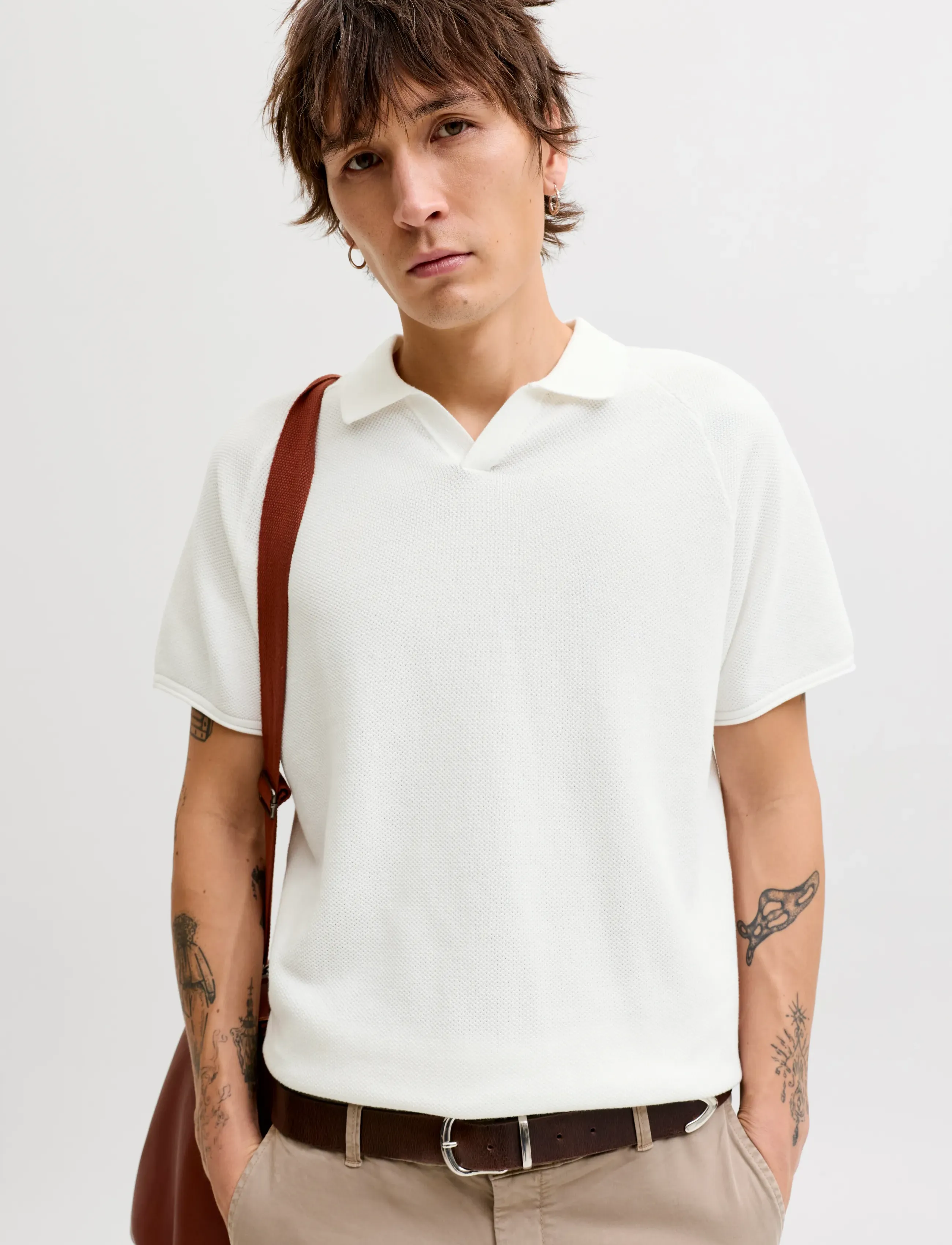 Jack & Jones - JJHILL KNIT SPLIT NECK SS26 - knitted polos - cloud dancer - 5