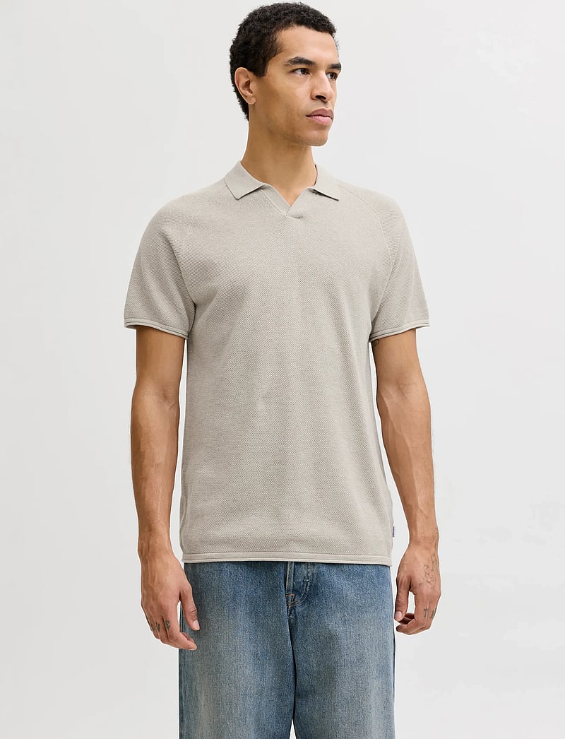Jack & Jones - JJHILL KNIT SPLIT NECK SS26 - polostrik - oatmeal - 0