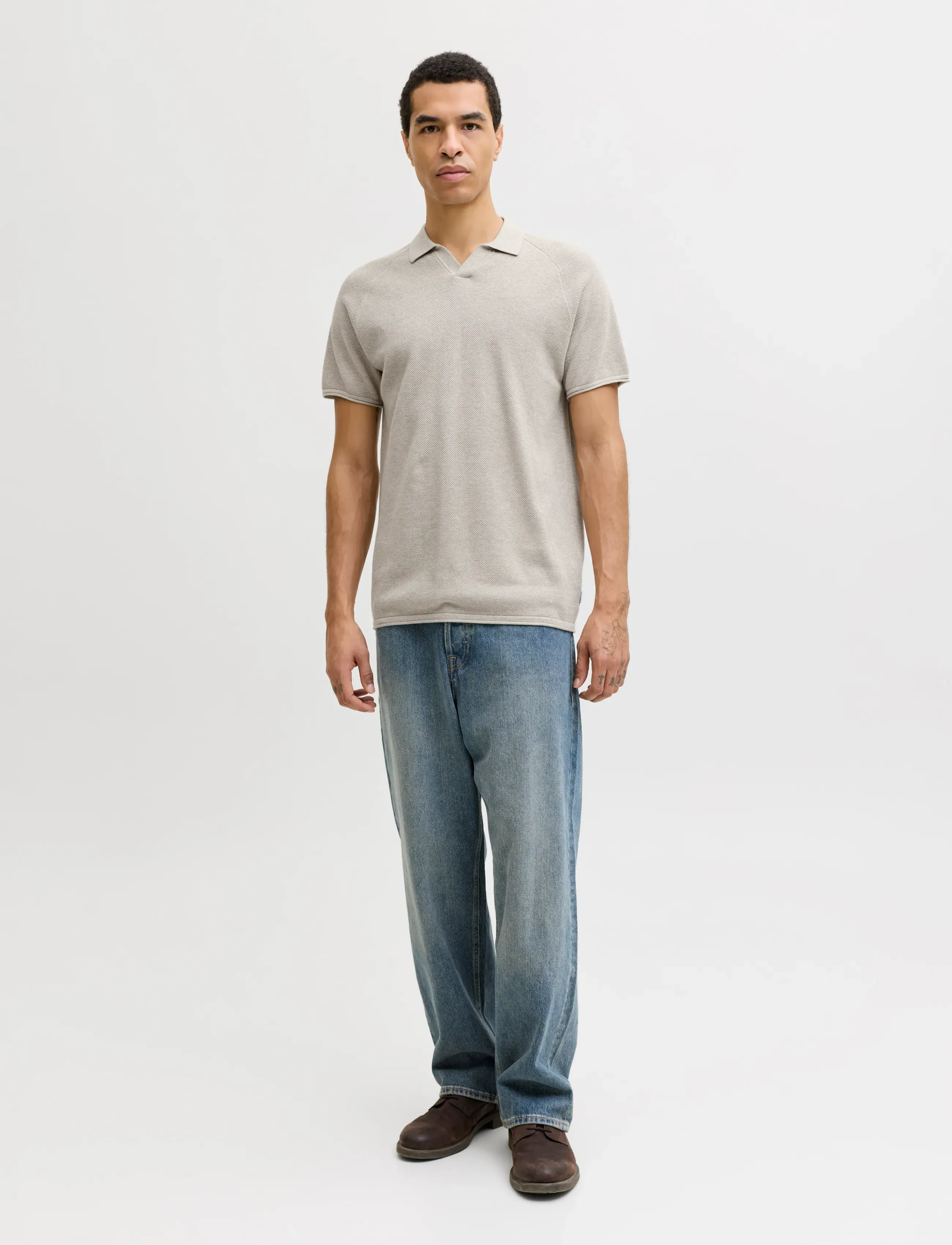 Jack & Jones - JJHILL KNIT SPLIT NECK SS26 - knitted polos - oatmeal - 4