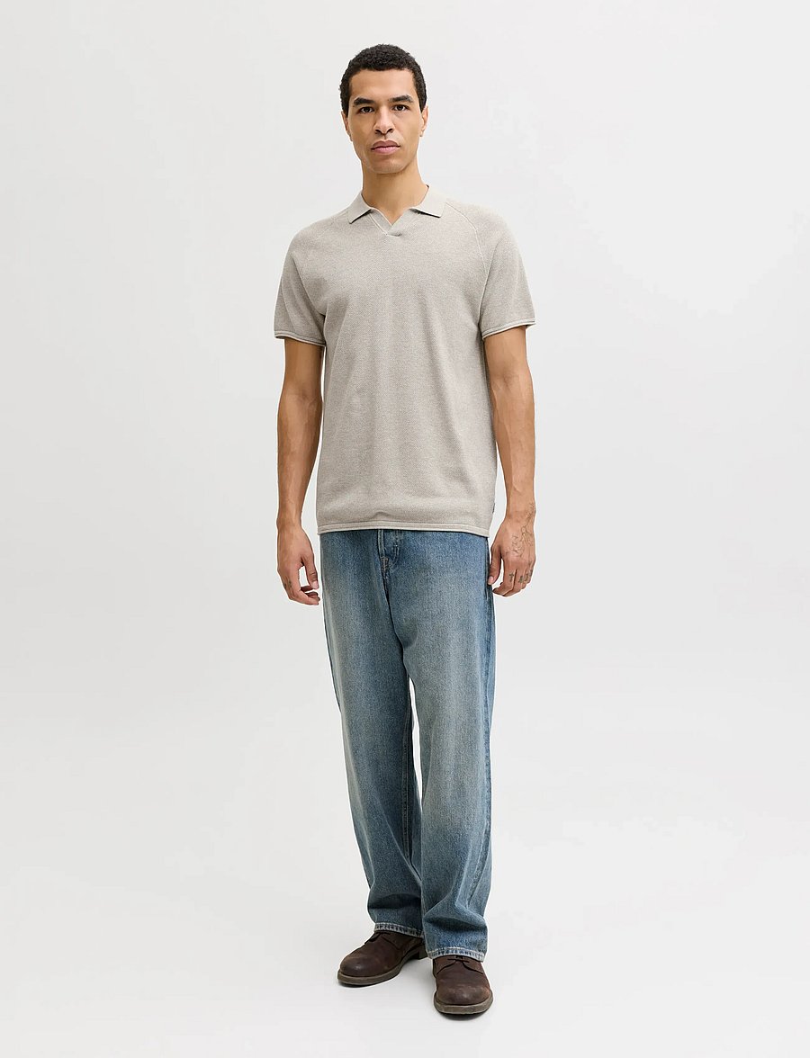 Jack & Jones - JJHILL KNIT SPLIT NECK SS26 - gestrickte polohemden - oatmeal - 4