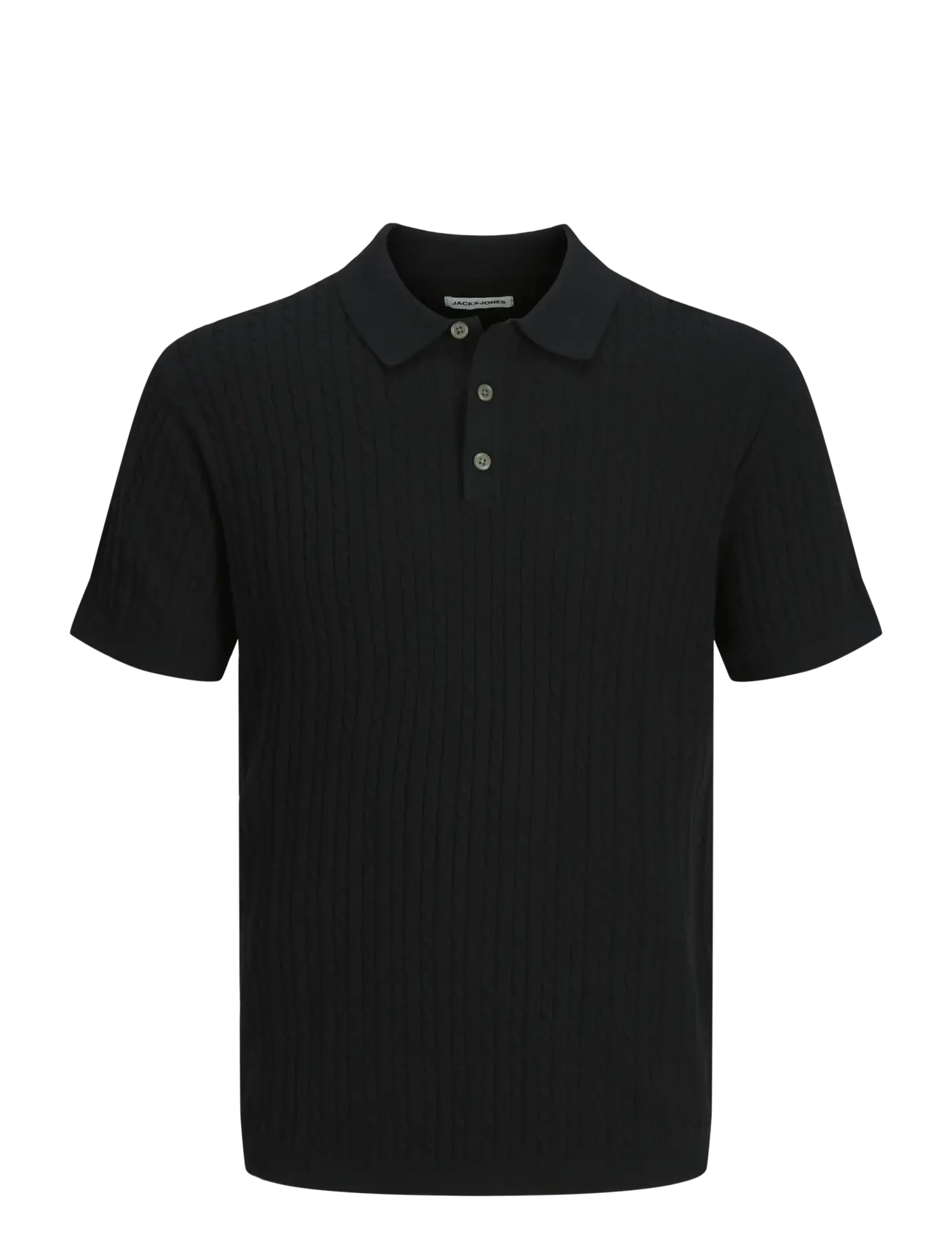Jack & Jones JJEEMIL KNIT CABLE POLO SS LN - Jack & Jones - BLACK / black