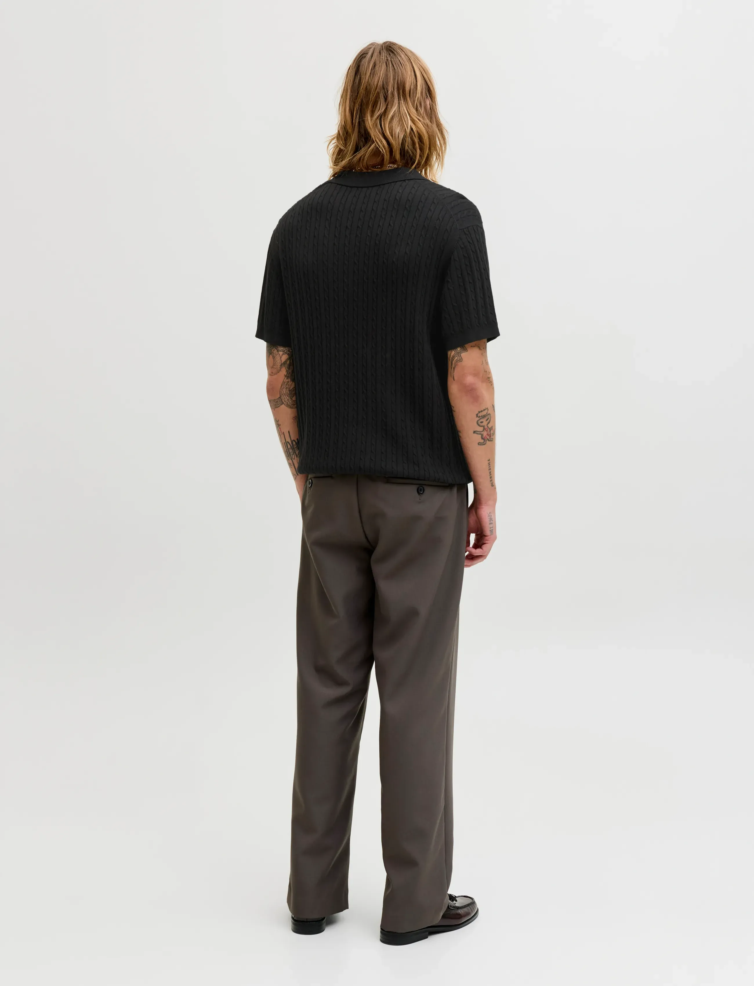 Jack & Jones - JJEEMIL KNIT CABLE POLO SS LN - gestrickte polohemden - black - 2