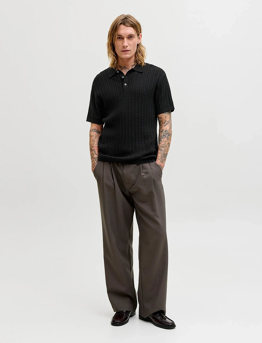 Jack & Jones - JJEEMIL KNIT CABLE POLO SS LN - gestrickte polohemden - black - 3